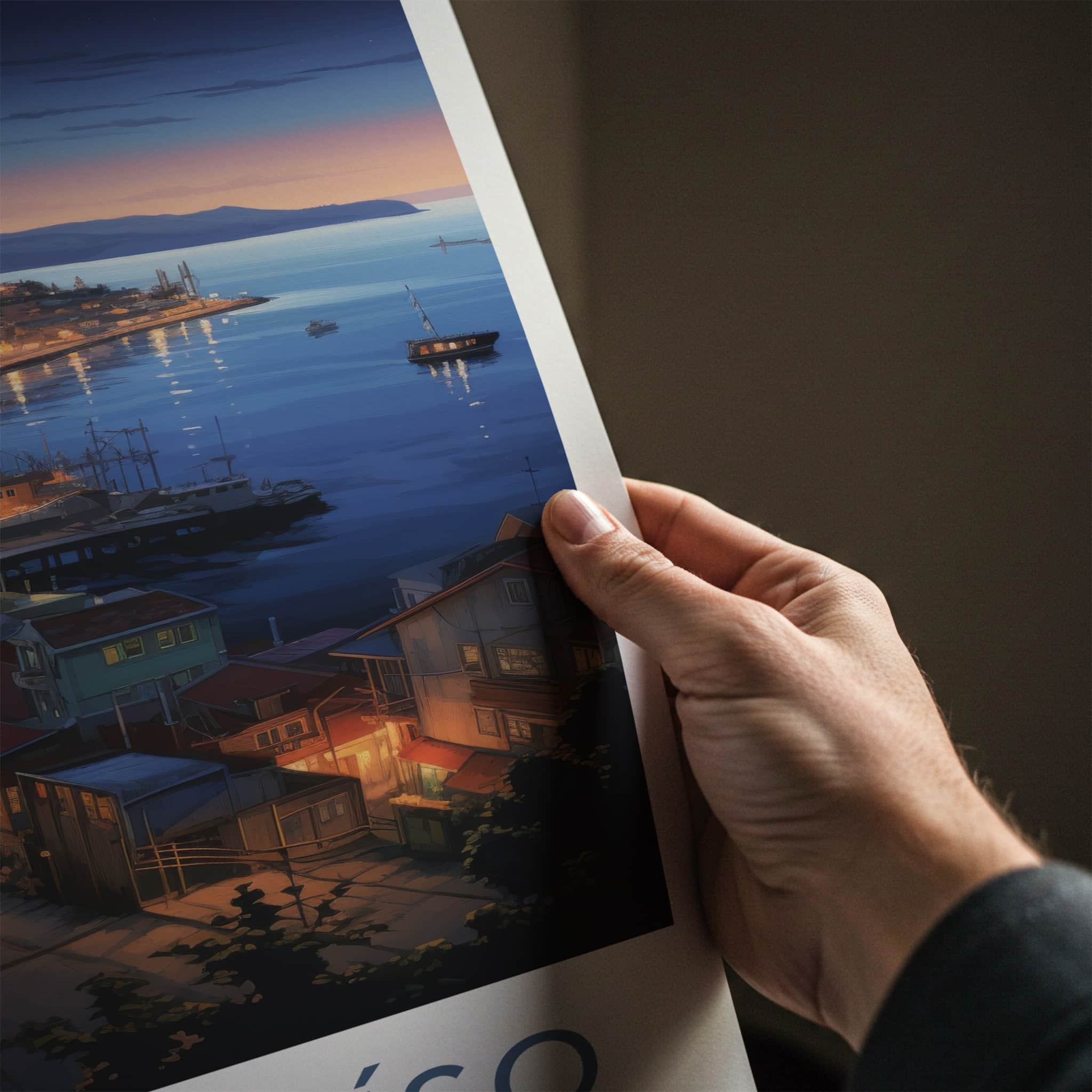 Valparaiso Poster - Chile Travel Art - Coastal City Lights Home Decor