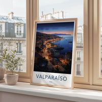 Valparaiso Poster - Chile Travel Art - Coastal City Lights Home Decor