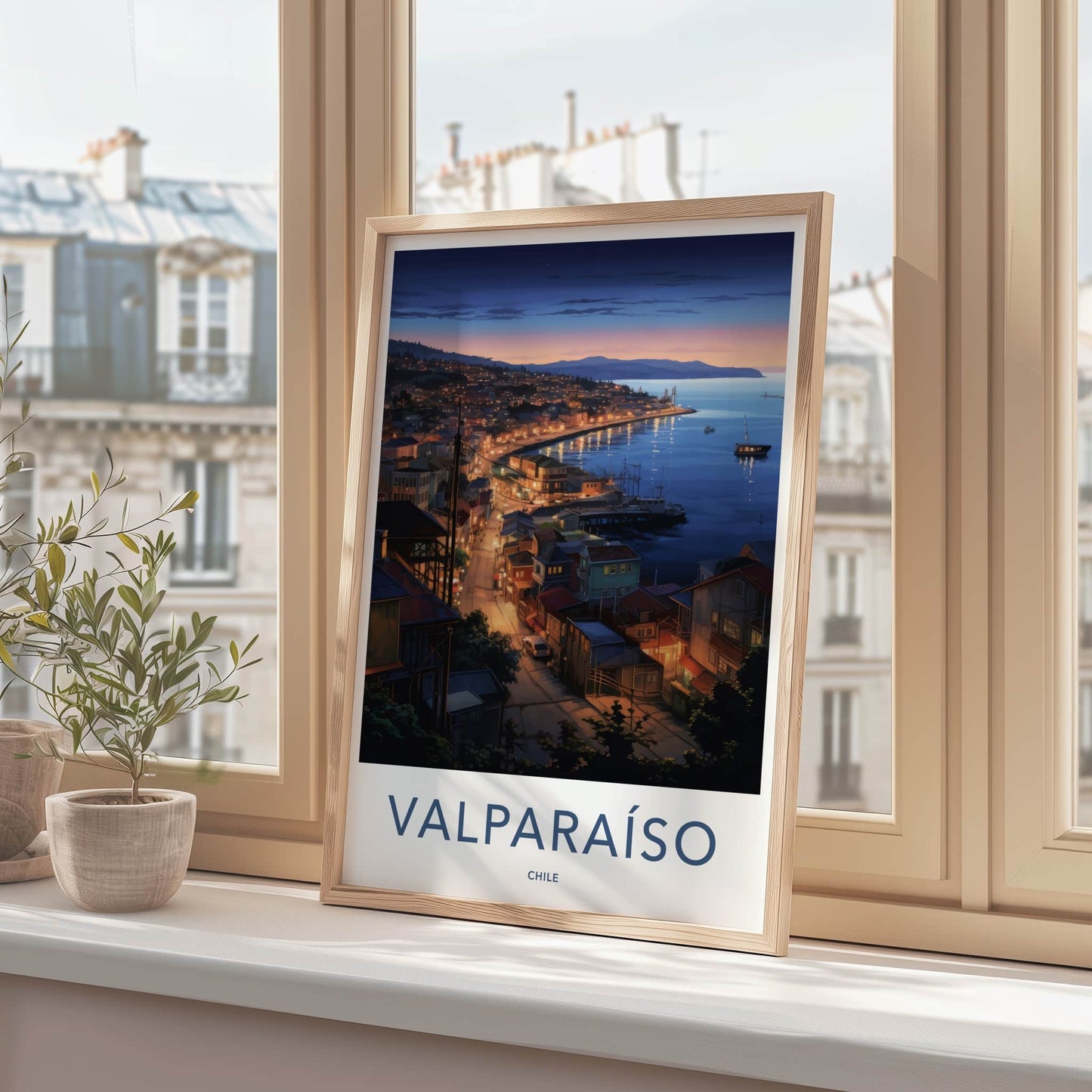 Valparaiso Poster - Chile Travel Art - Coastal City Lights Home Decor