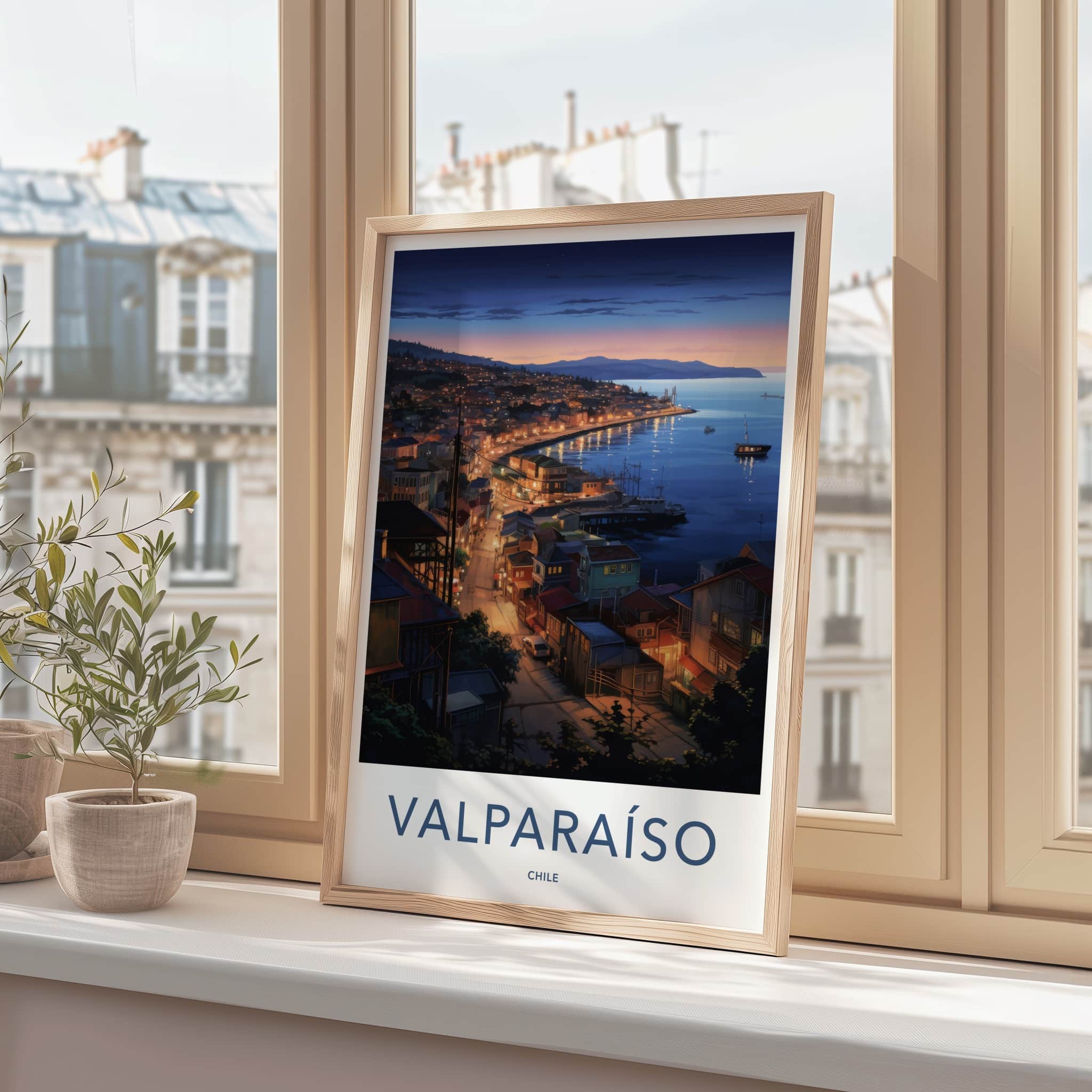 Valparaiso Poster - Chile Travel Art - Coastal City Lights Home Decor