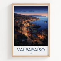 Valparaiso Poster - Chile Travel Art - Coastal City Lights Home Decor
