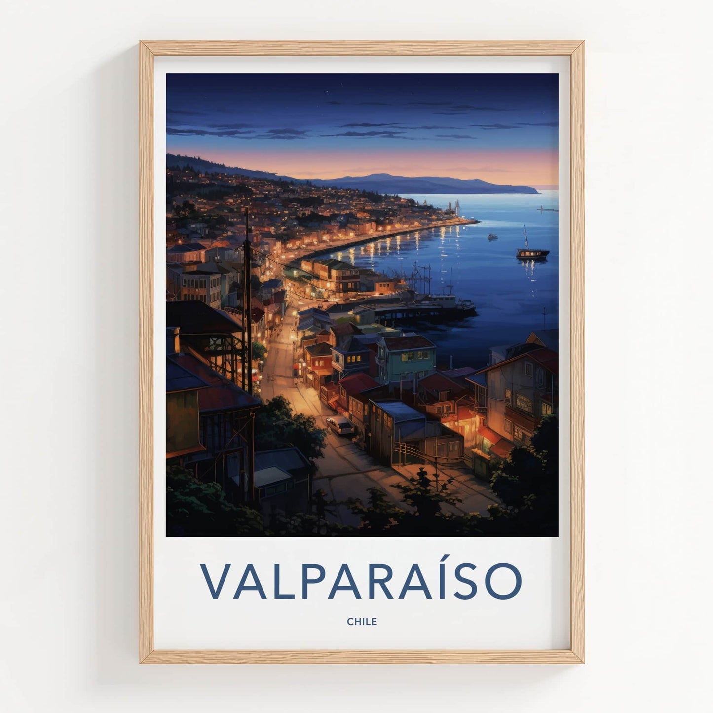 Valparaiso Poster - Chile Travel Art - Coastal City Lights Home Decor