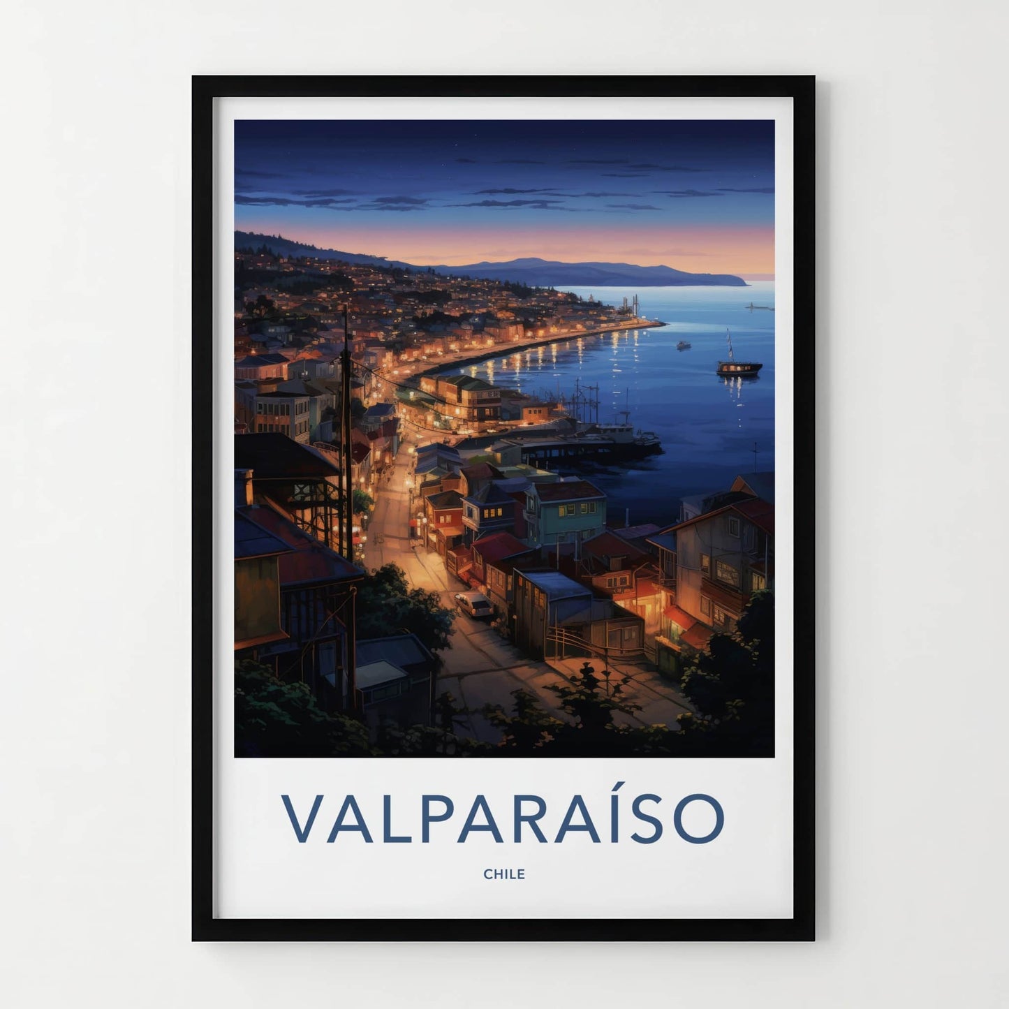 Valparaiso Poster - Chile Travel Art - Coastal City Lights Home Decor