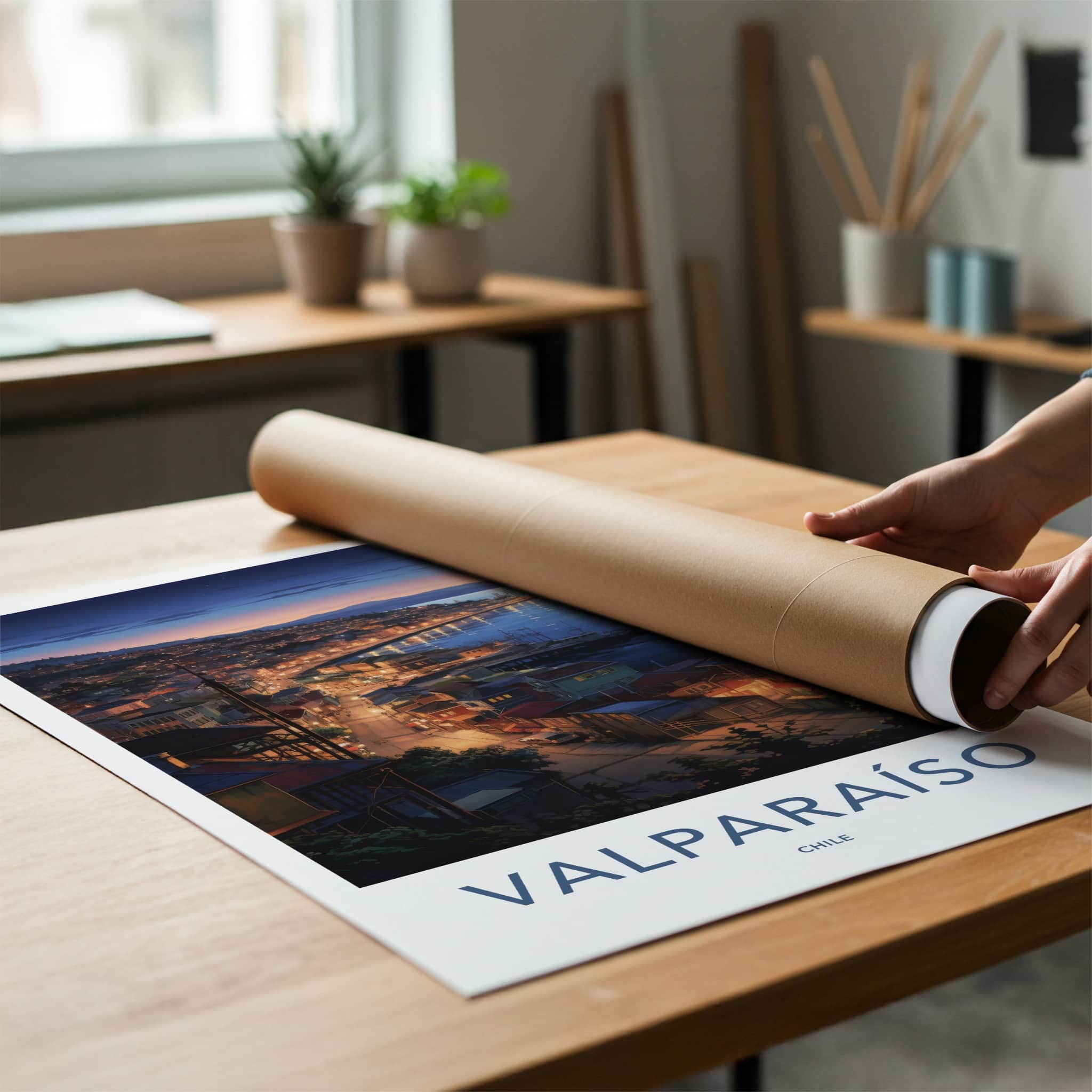 Valparaiso Poster - Chile Travel Art - Coastal City Lights Home Decor