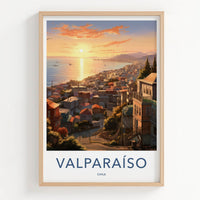 Valparaiso Poster - Chile Travel Art - Coastal City Sunset Home Decor