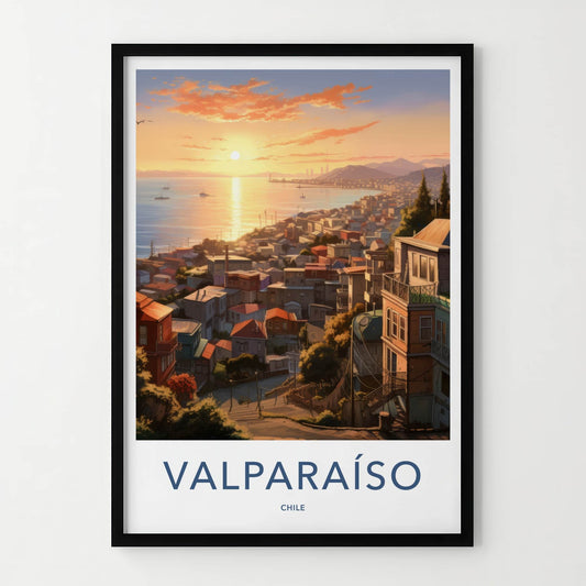 Valparaiso Poster - Chile Travel Art - Coastal City Sunset Home Decor