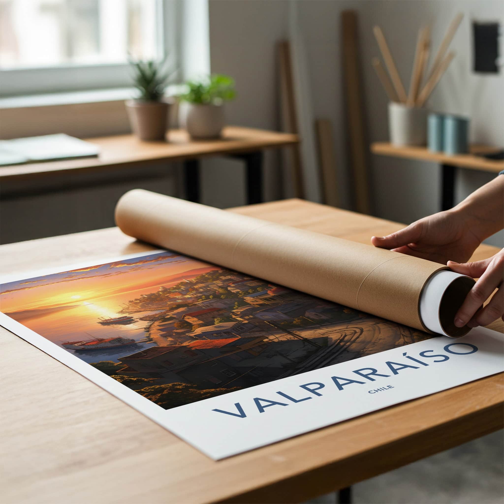 Valparaiso Poster - Chile Travel Art - Colorful Hillside Sunset Home Decor
