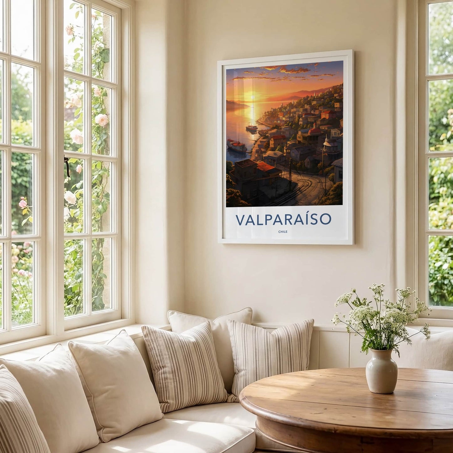 Valparaiso Poster - Chile Travel Art - Colorful Hillside Sunset Home Decor