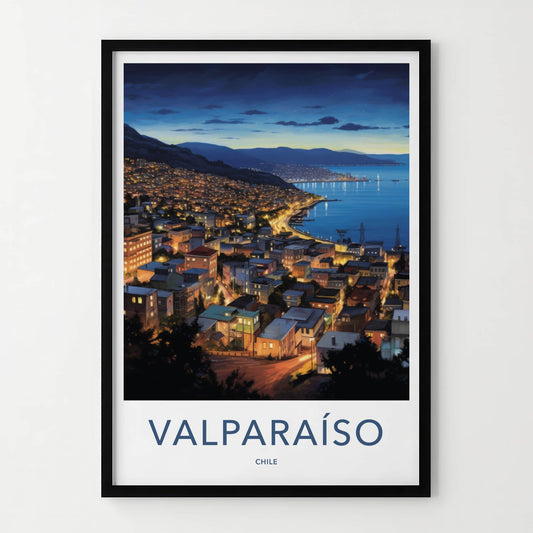 Valparaiso Poster - Chile Travel Art - Hillside City Lights Home Decor