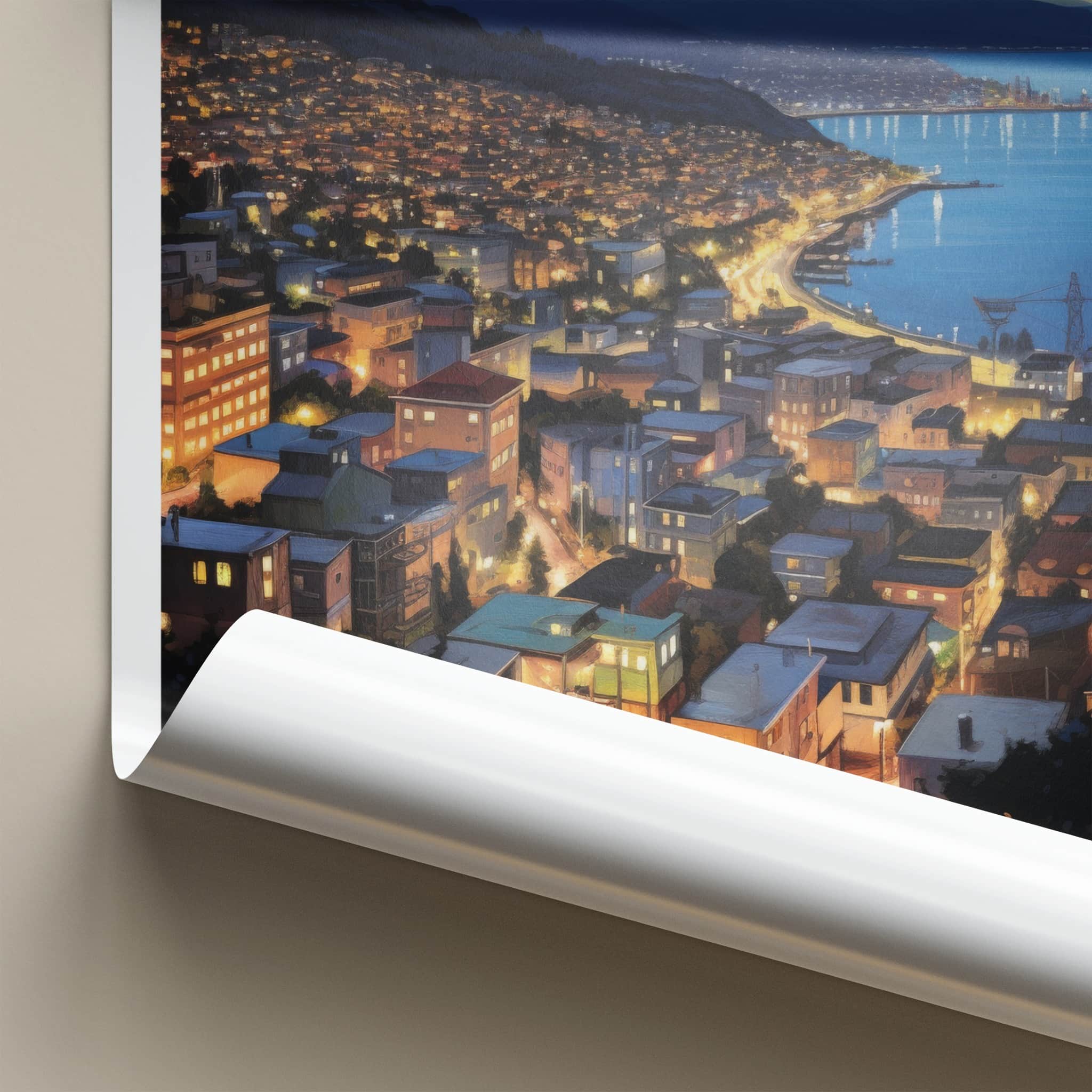 Valparaiso Poster - Chile Travel Art - Hillside City Lights Home Decor