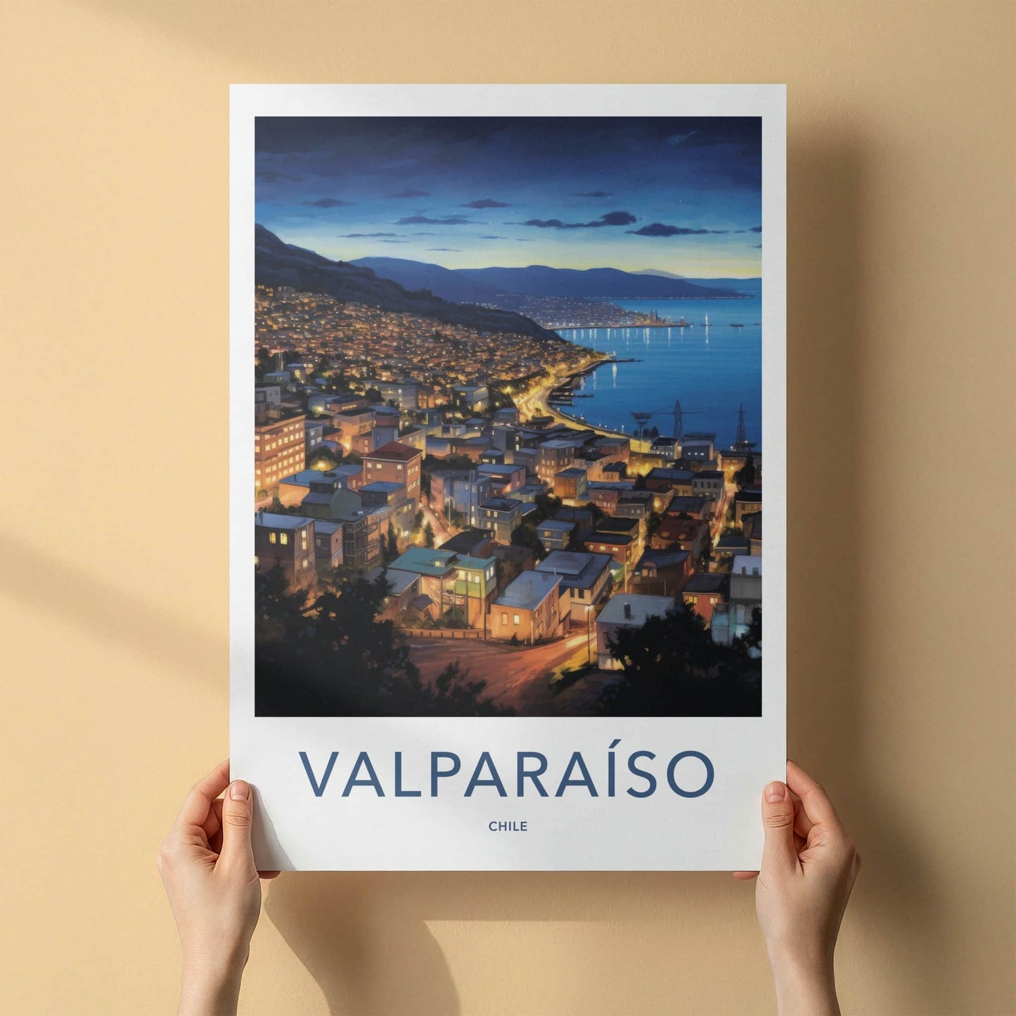 Valparaiso Poster - Chile Travel Art - Hillside City Lights Home Decor