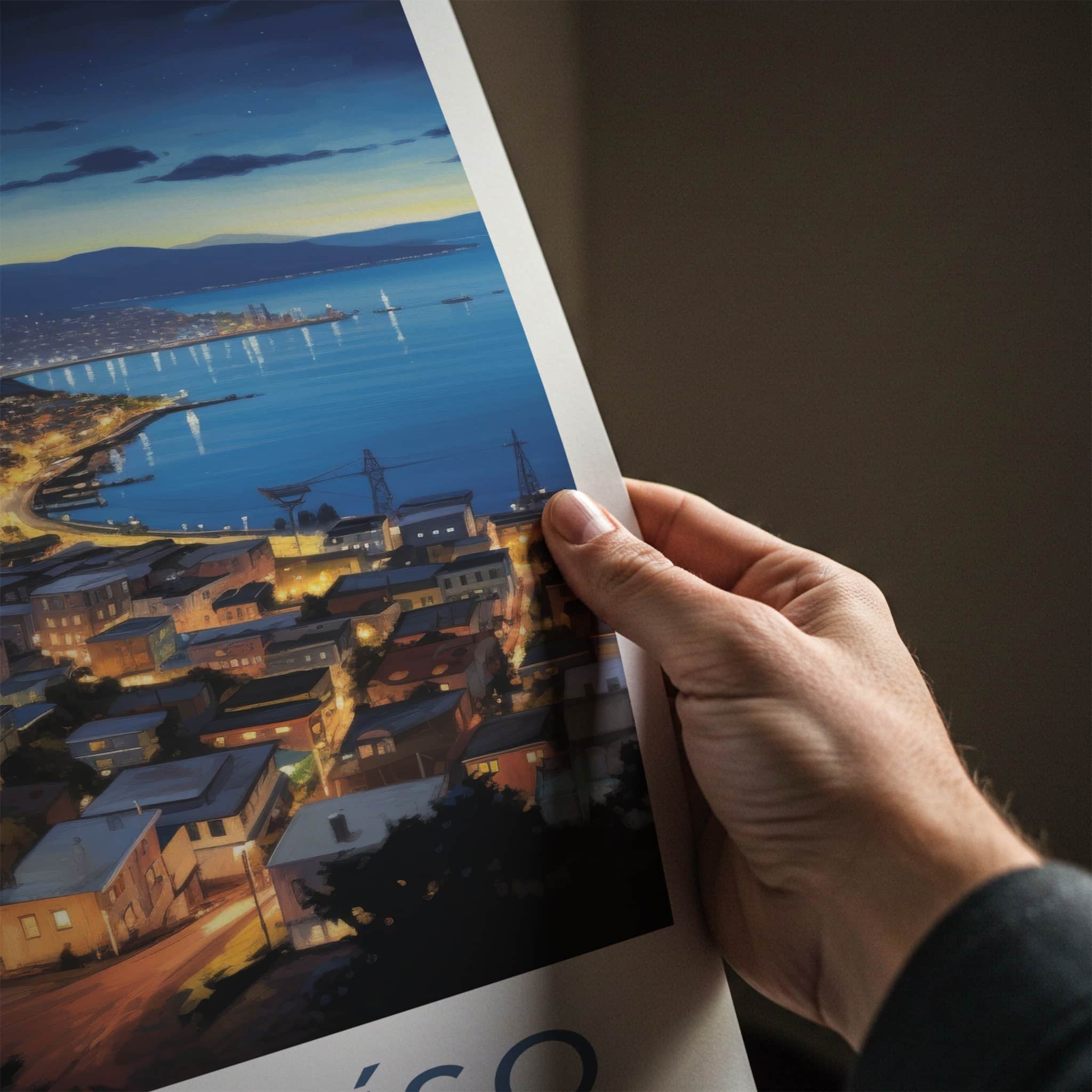 Valparaiso Poster - Chile Travel Art - Hillside City Lights Home Decor