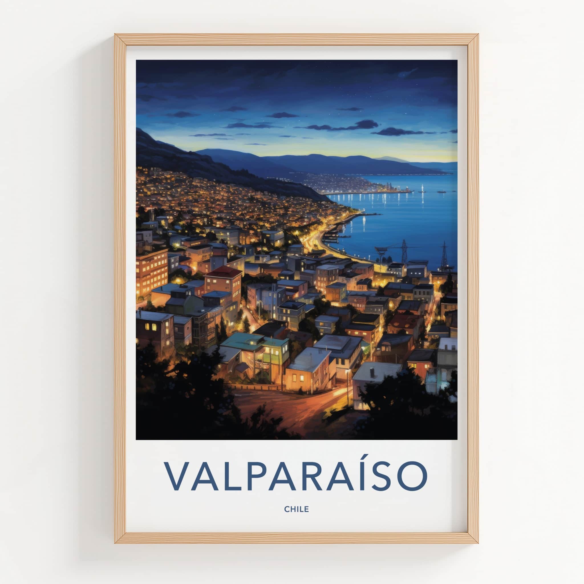 Valparaiso Poster - Chile Travel Art - Hillside City Lights Home Decor