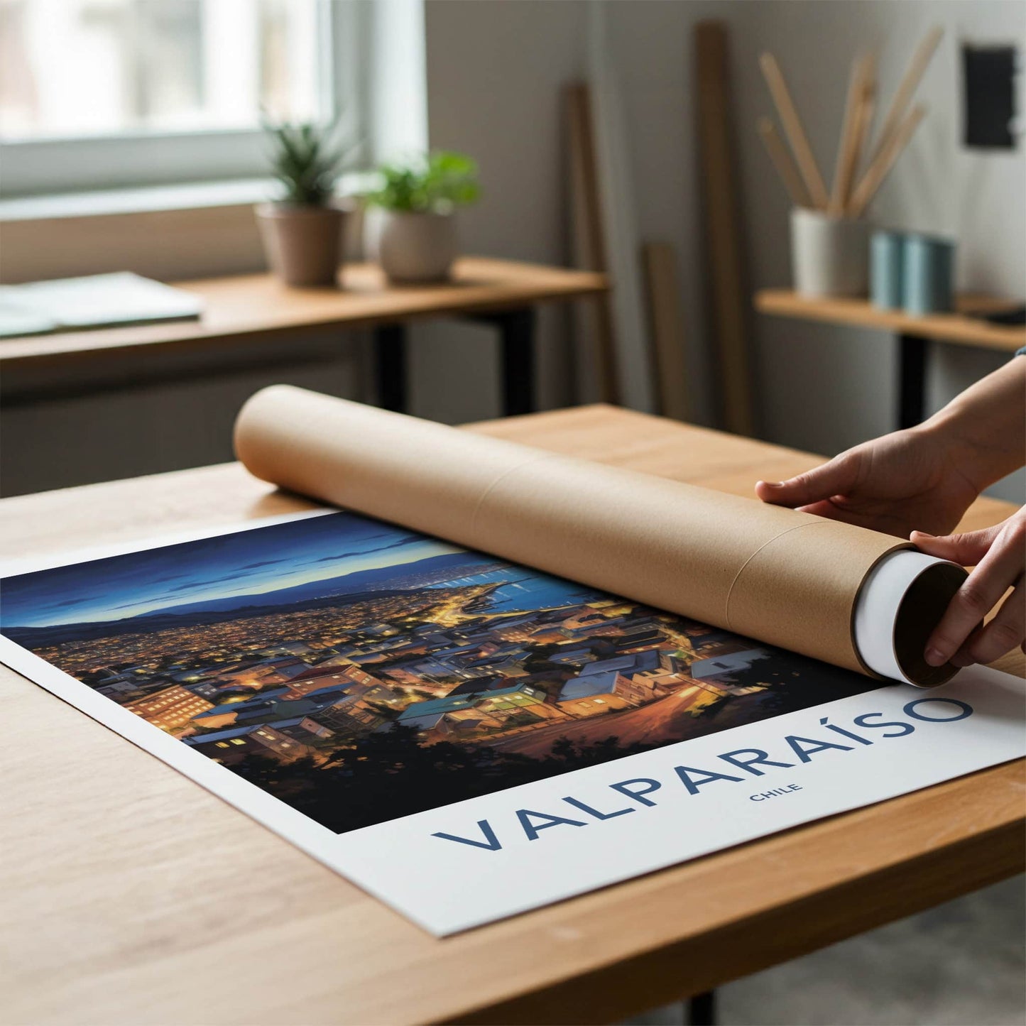Valparaiso Poster - Chile Travel Art - Hillside City Lights Home Decor