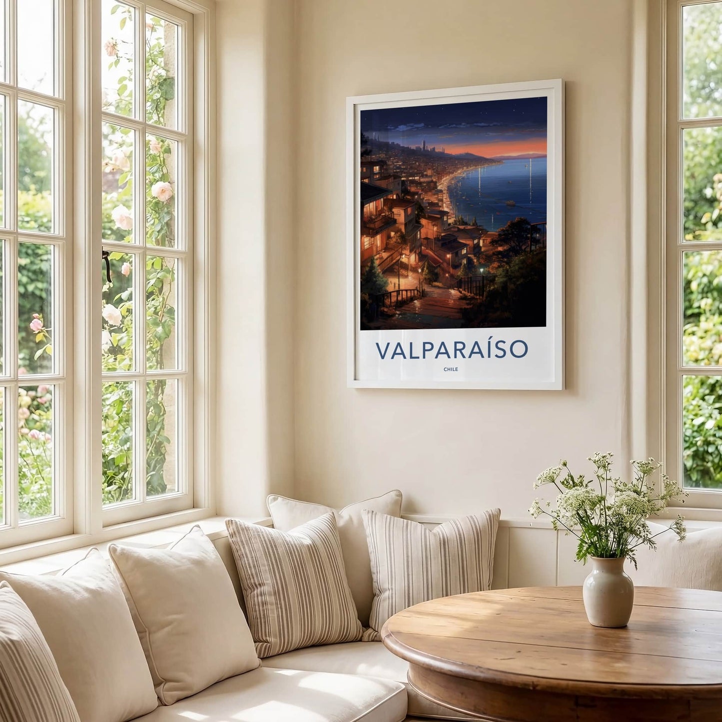 Valparaiso Poster - Chile Travel Art - Hillside City Lights Home Decor