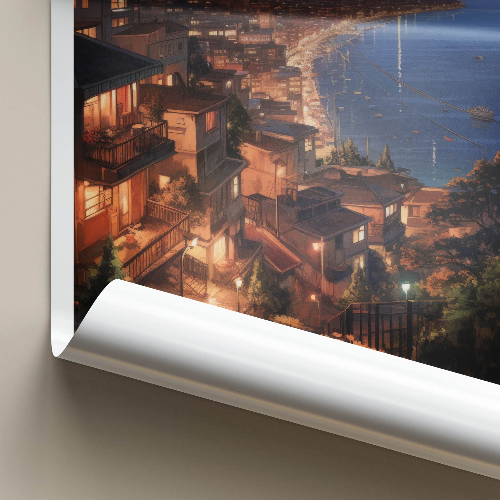 Valparaiso Poster - Chile Travel Art - Hillside City Lights Home Decor