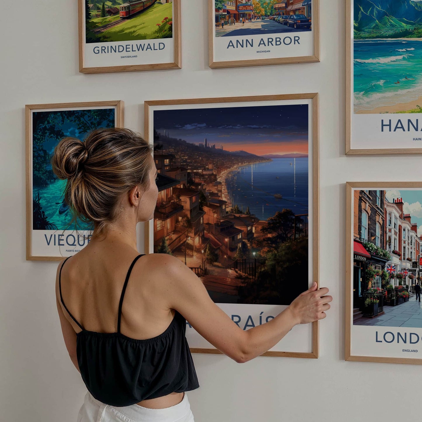 Valparaiso Poster - Chile Travel Art - Hillside City Lights Home Decor