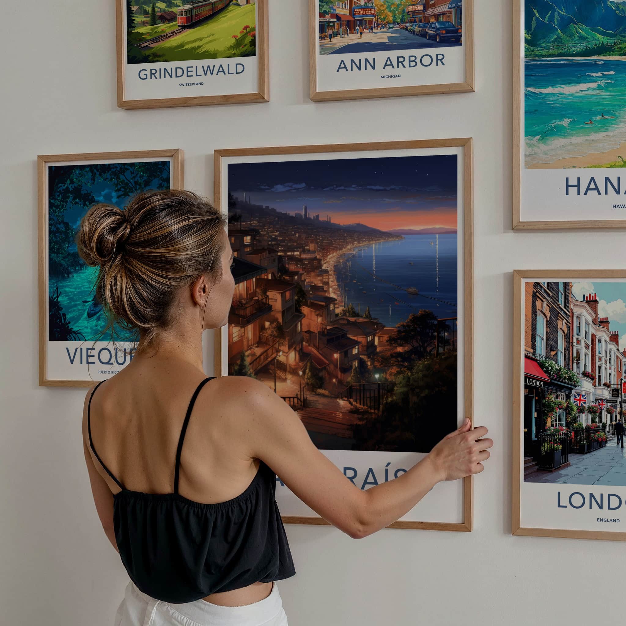 Valparaiso Poster - Chile Travel Art - Hillside City Lights Home Decor