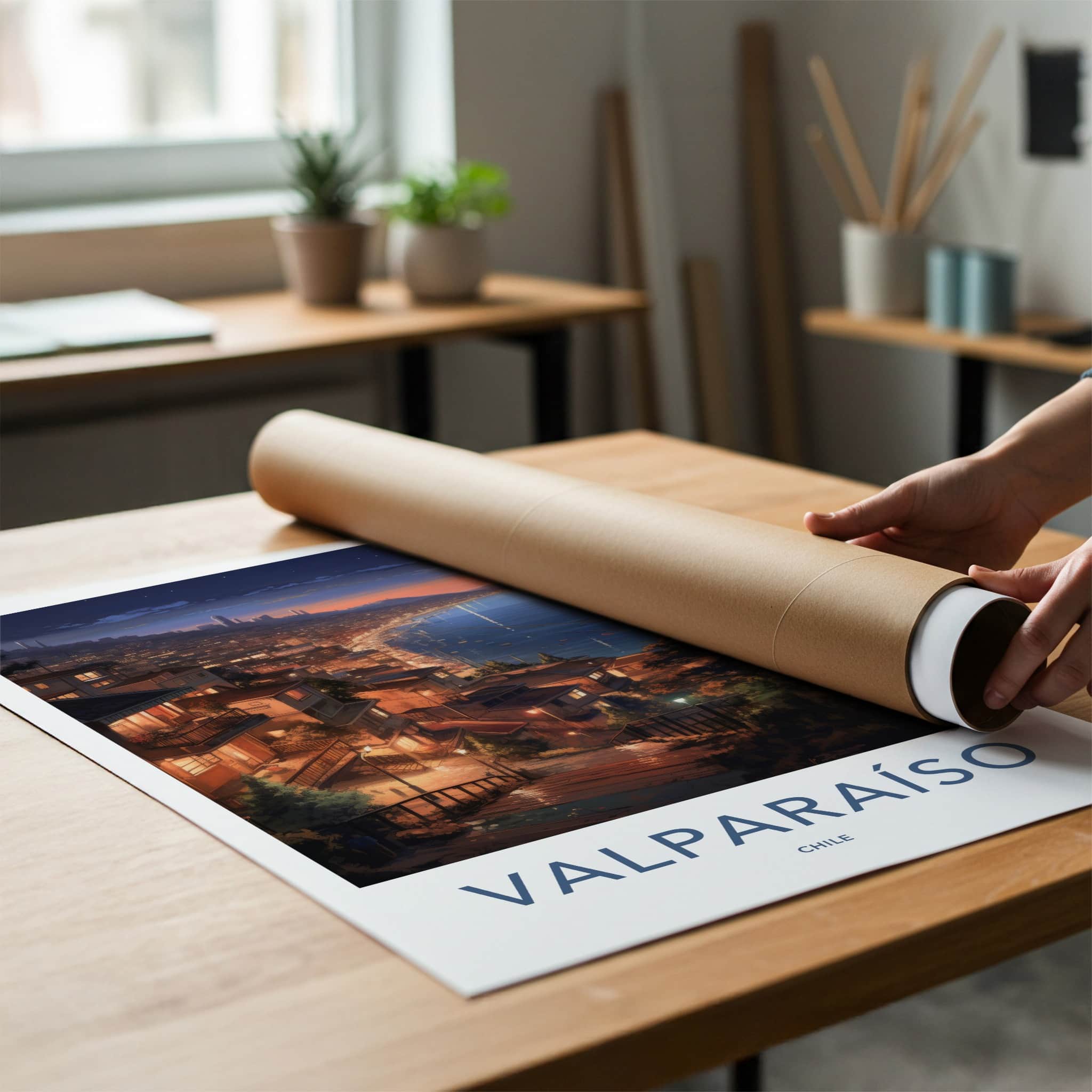 Valparaiso Poster - Chile Travel Art - Hillside City Lights Home Decor
