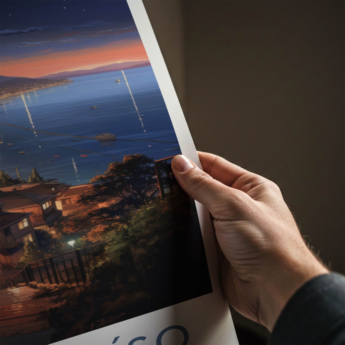 Valparaiso Poster - Chile Travel Art - Hillside City Lights Home Decor