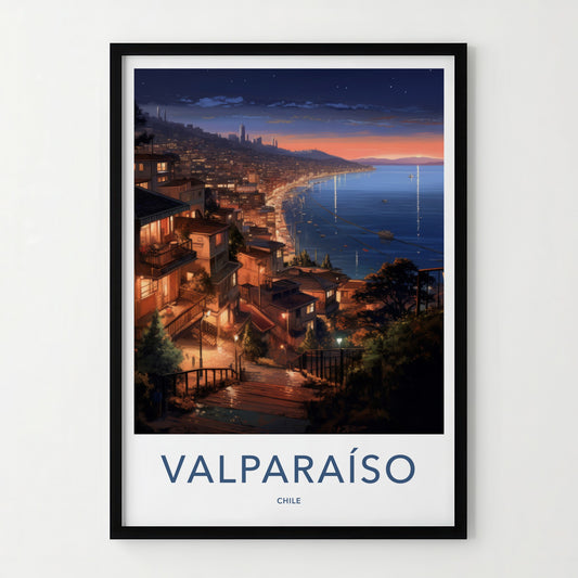 Valparaiso Poster - Chile Travel Art - Hillside City Lights Home Decor