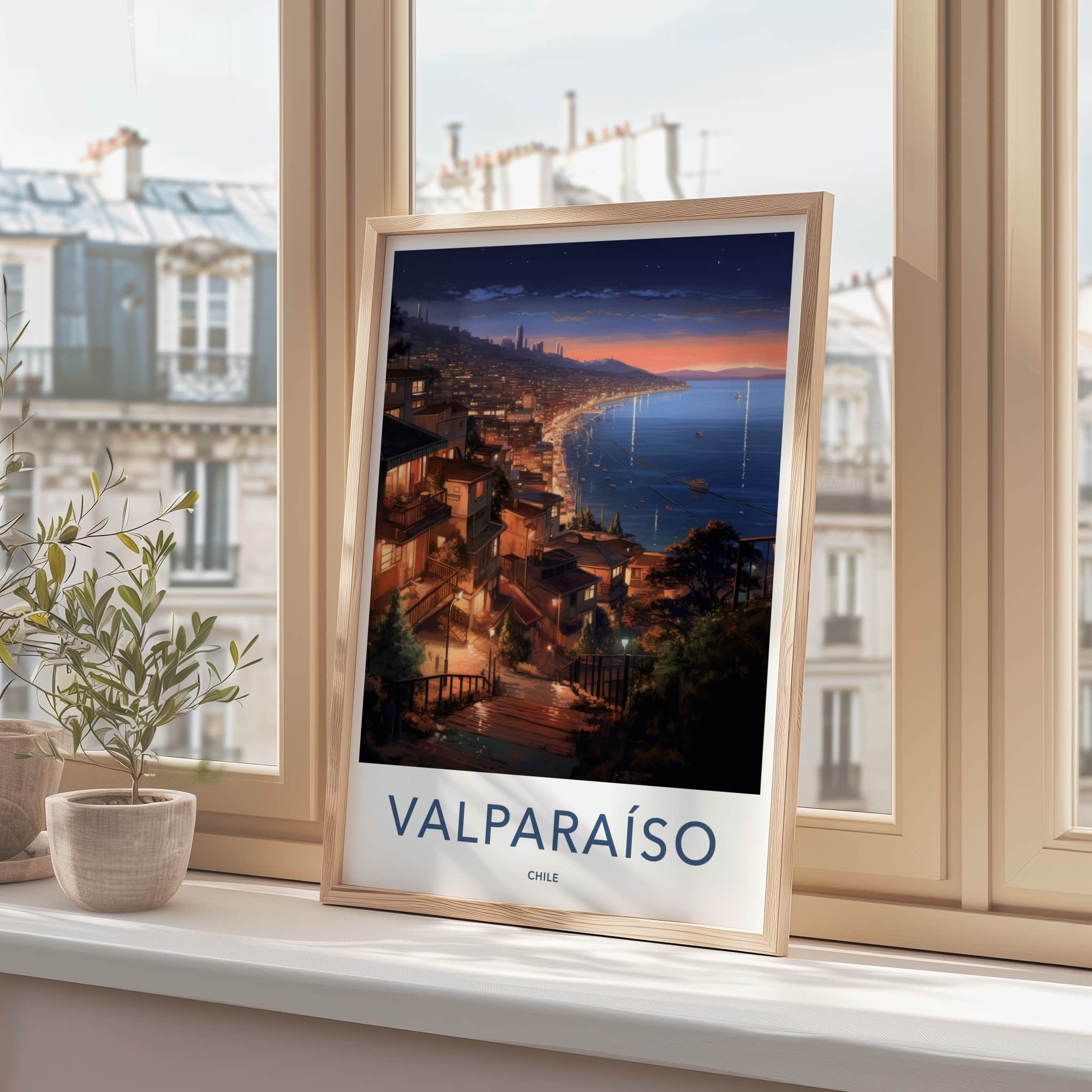Valparaiso Poster - Chile Travel Art - Hillside City Lights Home Decor