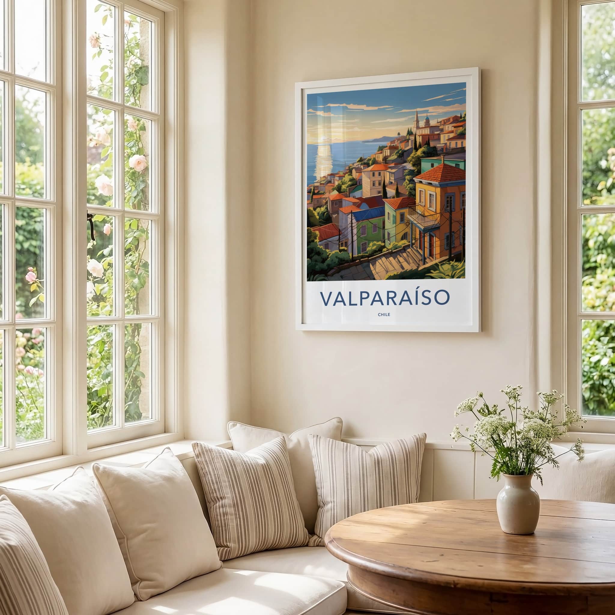 Valparaiso Poster - Chile Travel Art - Hillside Ocean Sunset Home Decor