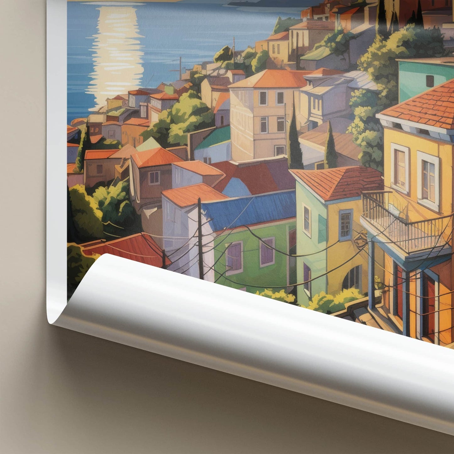 Valparaiso Poster - Chile Travel Art - Hillside Ocean Sunset Home Decor