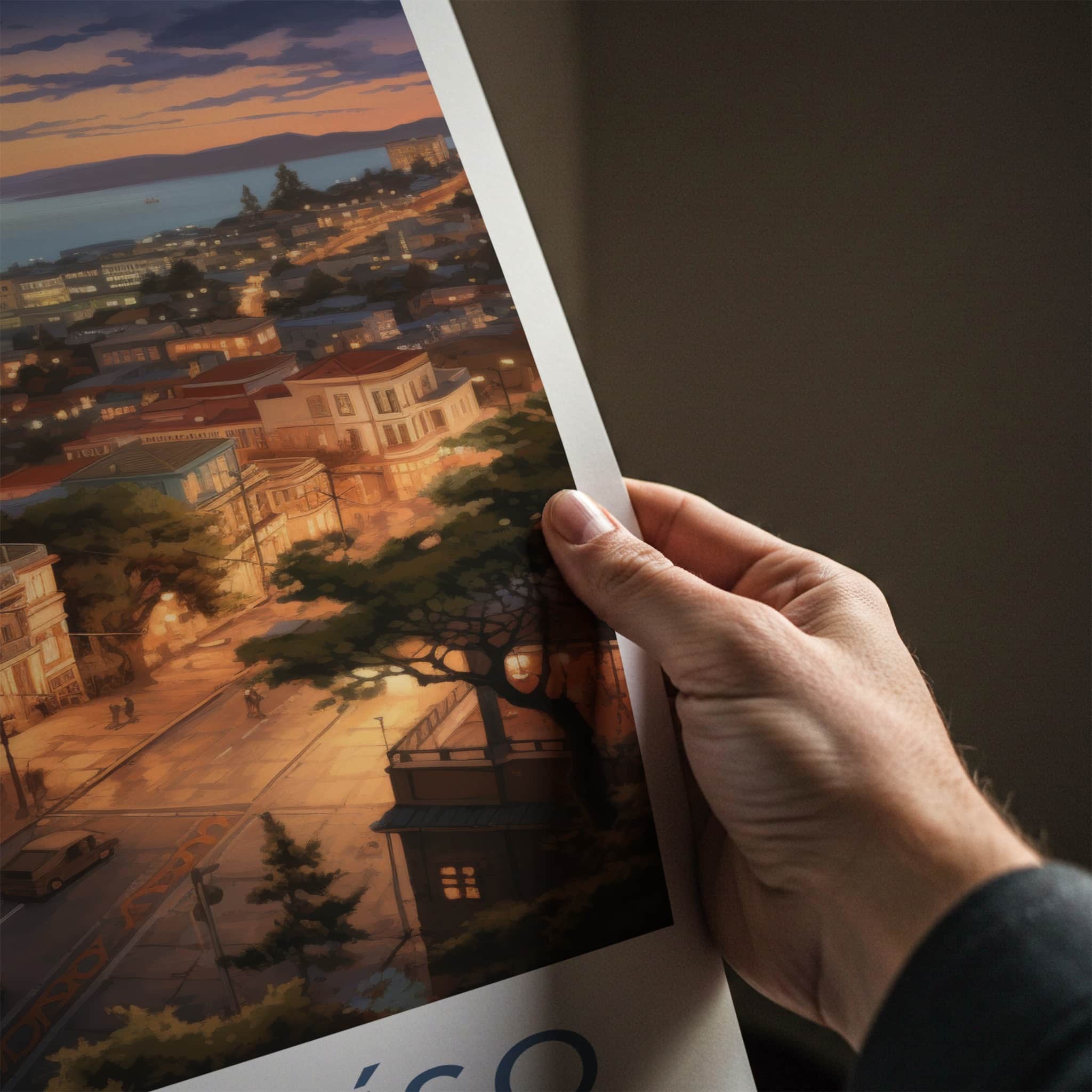 Valparaiso Poster - Chile Travel Art - Illuminated Cityscape Home Decor