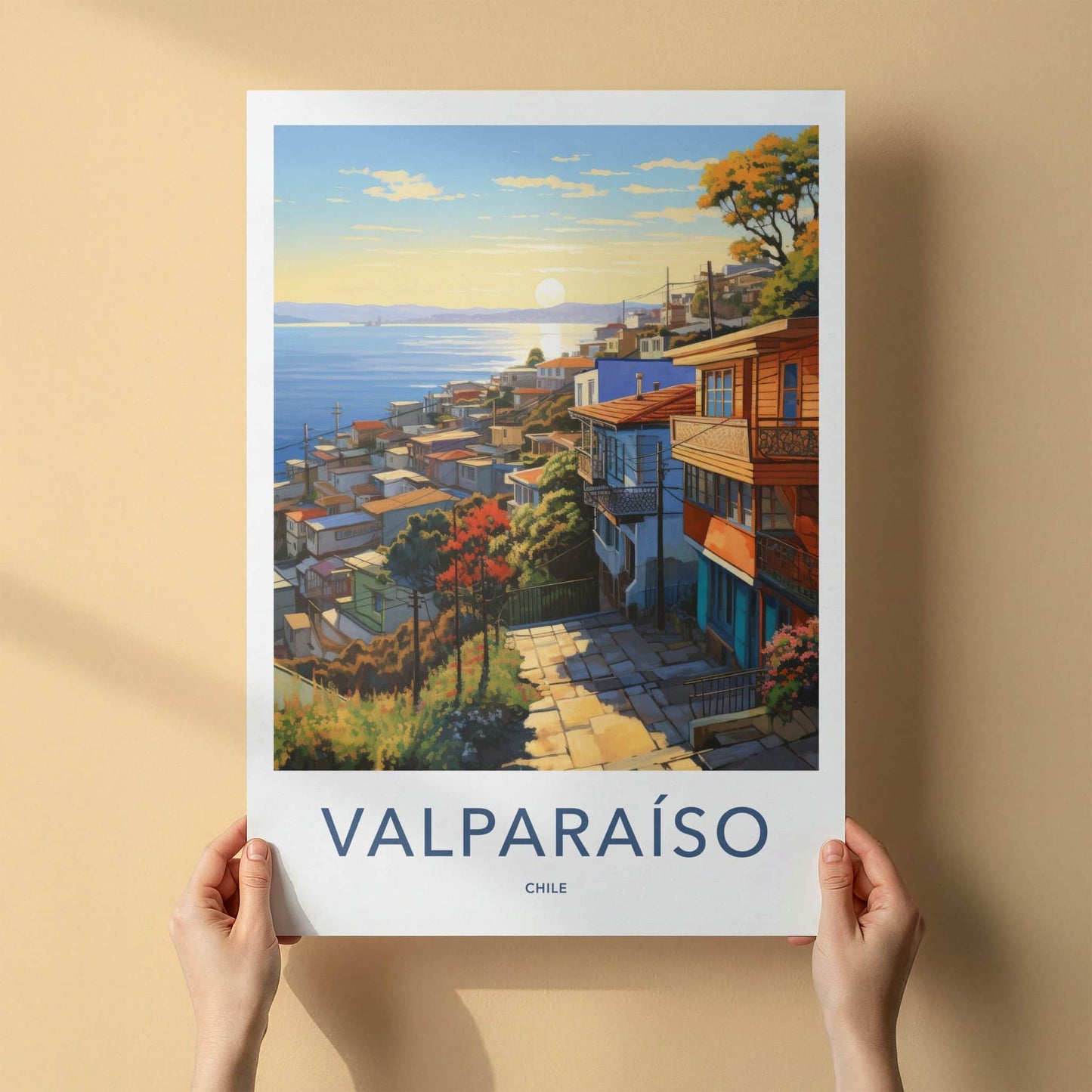 Valparaiso Poster - Chile Travel Art - Vibrant hillside vista Wall Decor