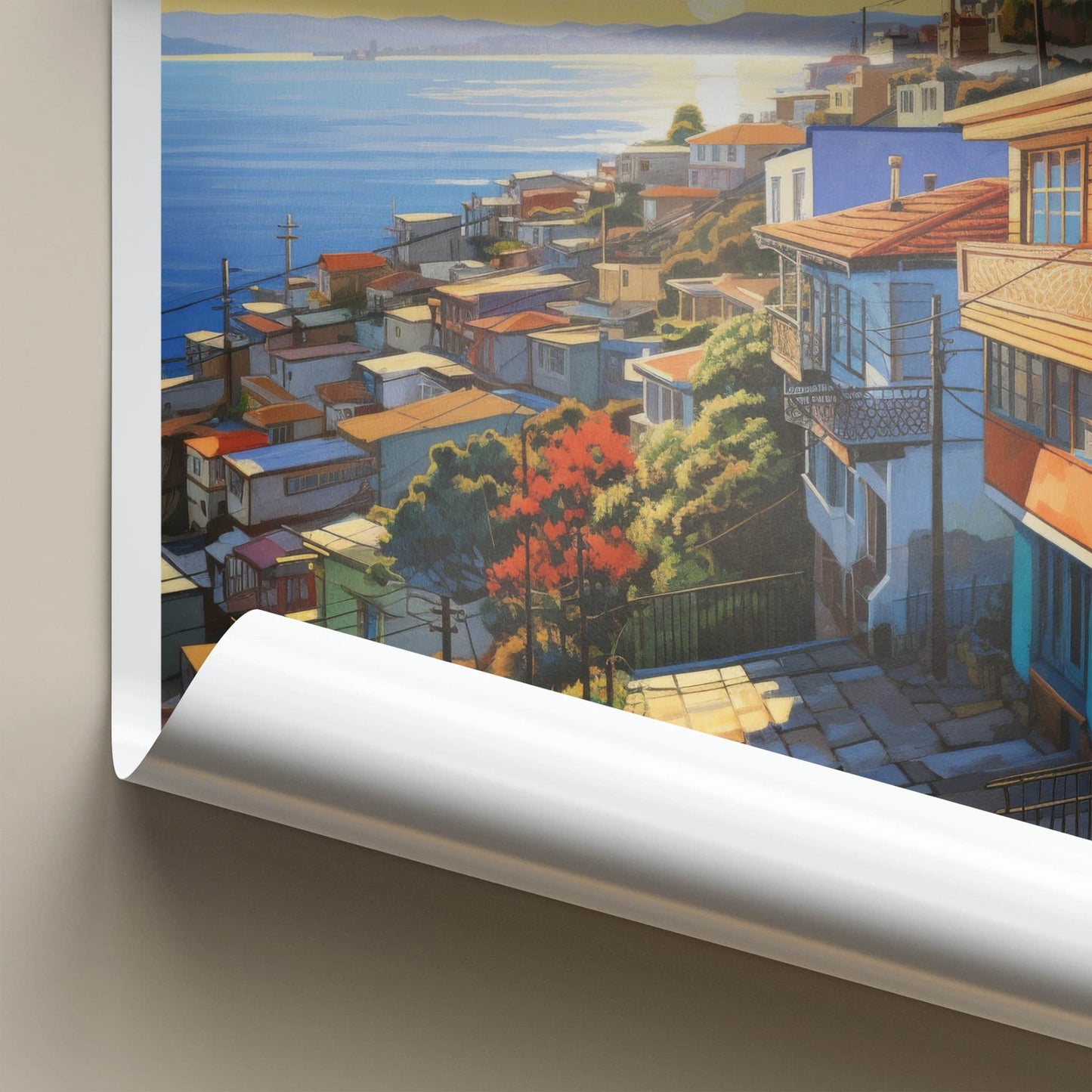 Valparaiso Poster - Chile Travel Art - Vibrant hillside vista Wall Decor