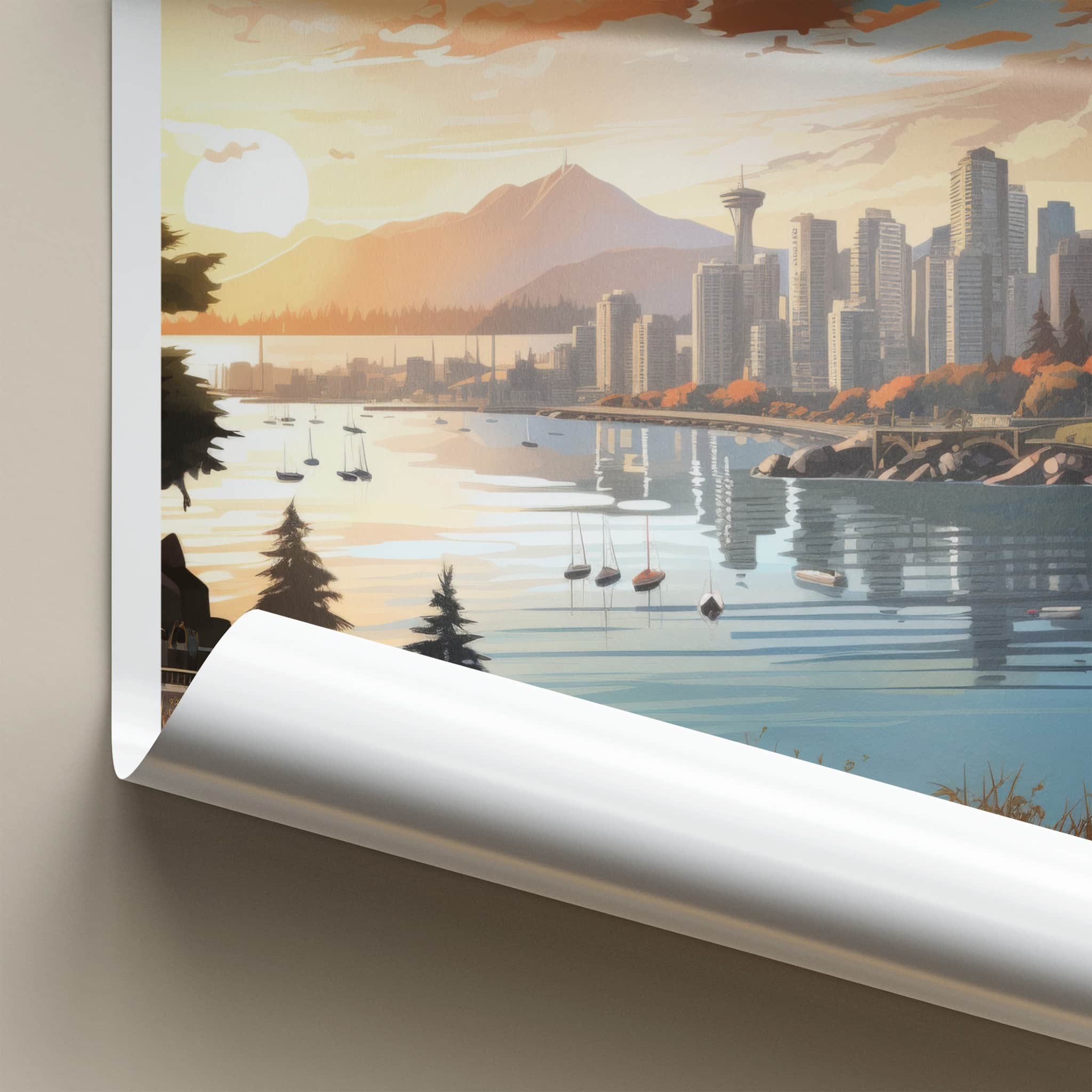 Vancouver Poster - Canada Travel Art - Waterfront Cityscape Sunset Wall Decor