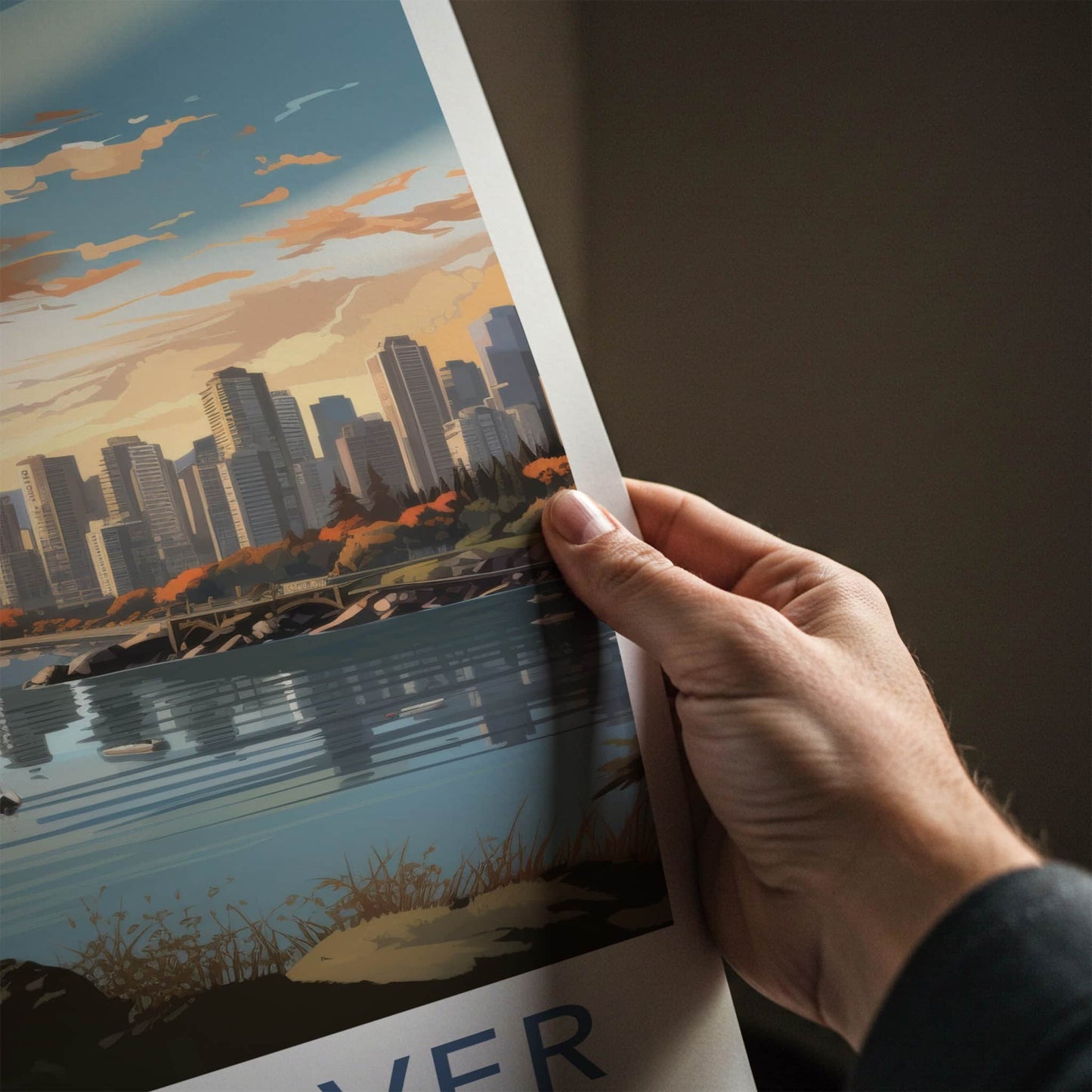 Vancouver Poster - Canada Travel Art - Waterfront Cityscape Sunset Wall Decor