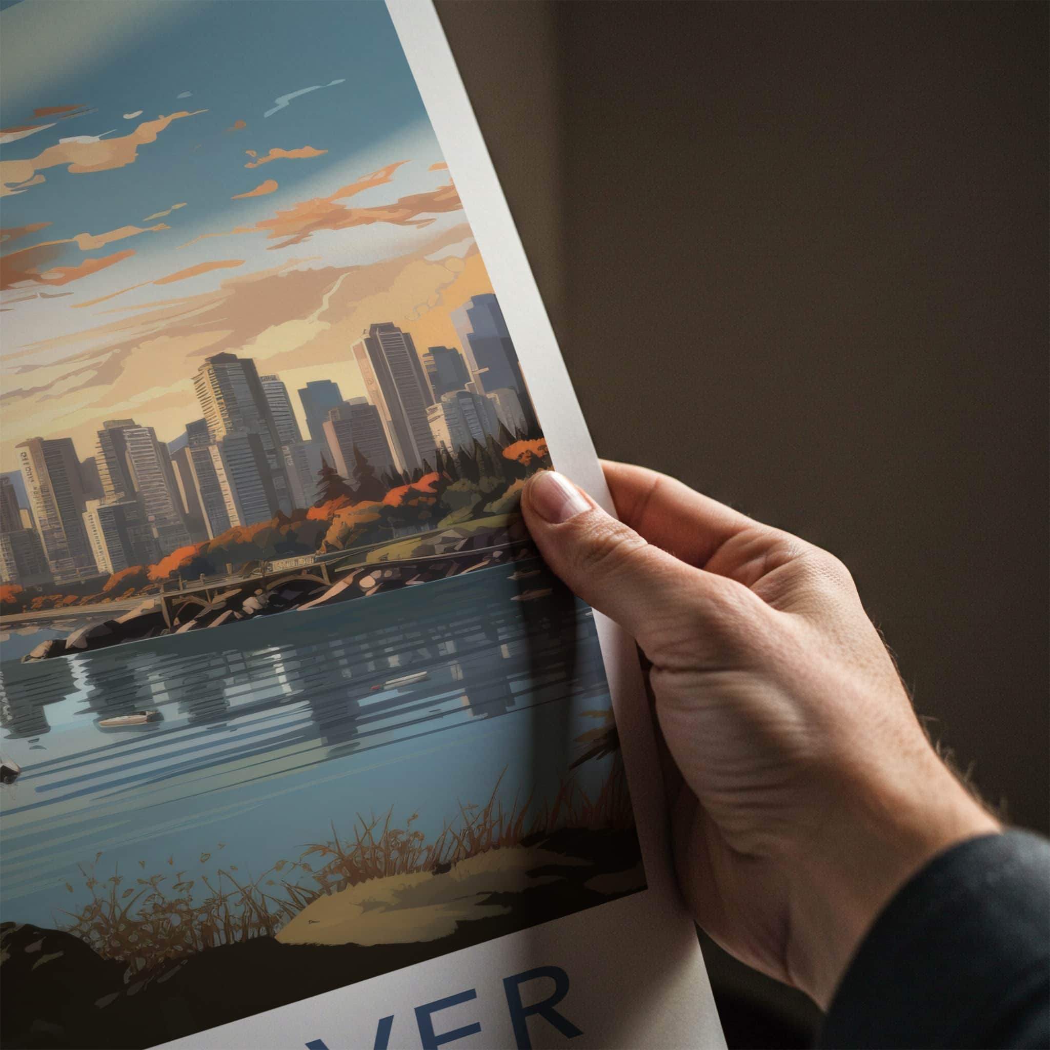 Vancouver Poster - Canada Travel Art - Waterfront Cityscape Sunset Wall Decor