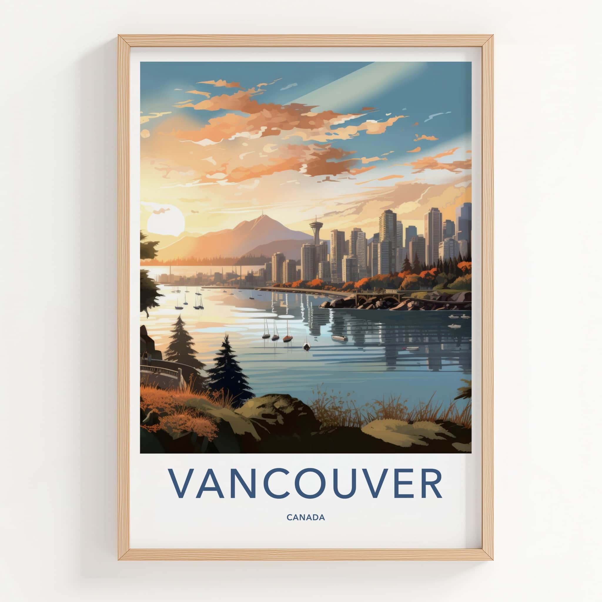 Vancouver Poster - Canada Travel Art - Waterfront Cityscape Sunset Wall Decor