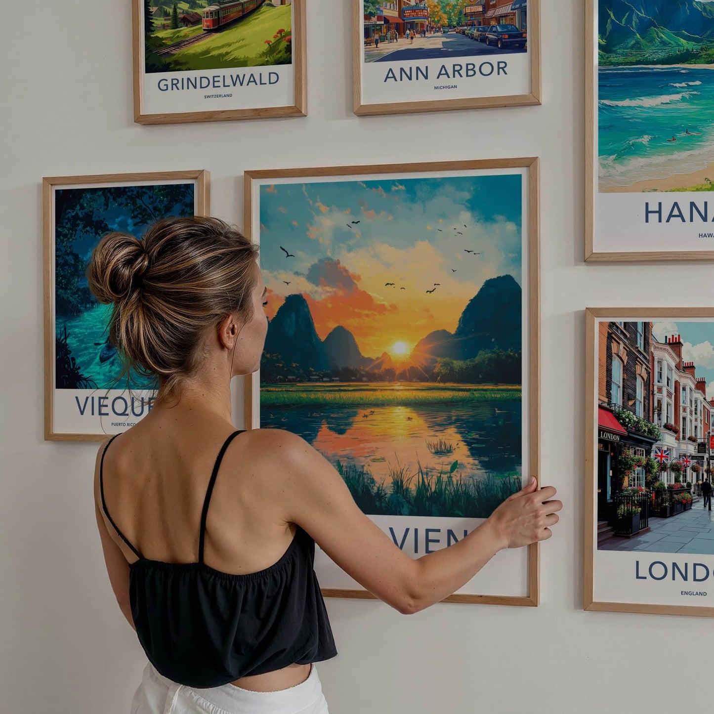 Vang Vieng Poster - Laos Travel Art - Golden Hour Landscape Home Decor