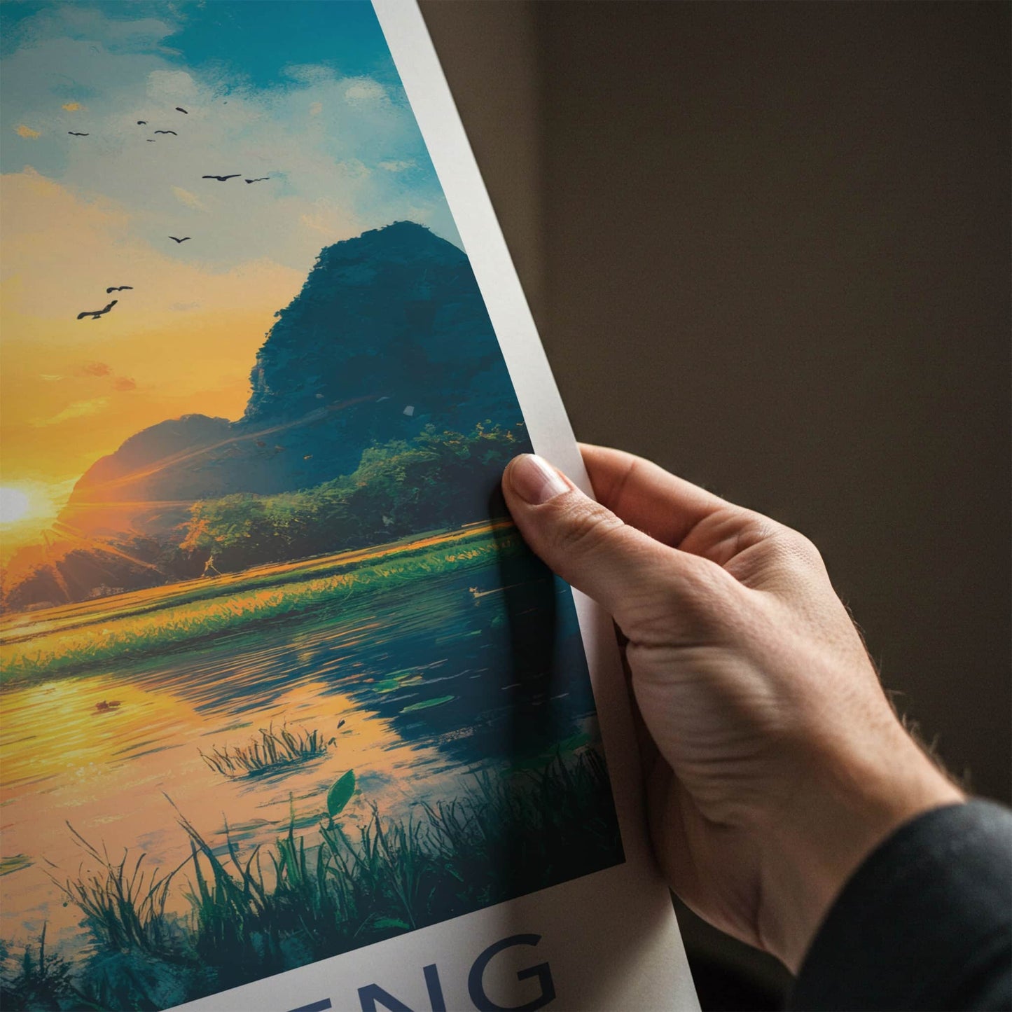 Vang Vieng Poster - Laos Travel Art - Golden Hour Landscape Home Decor