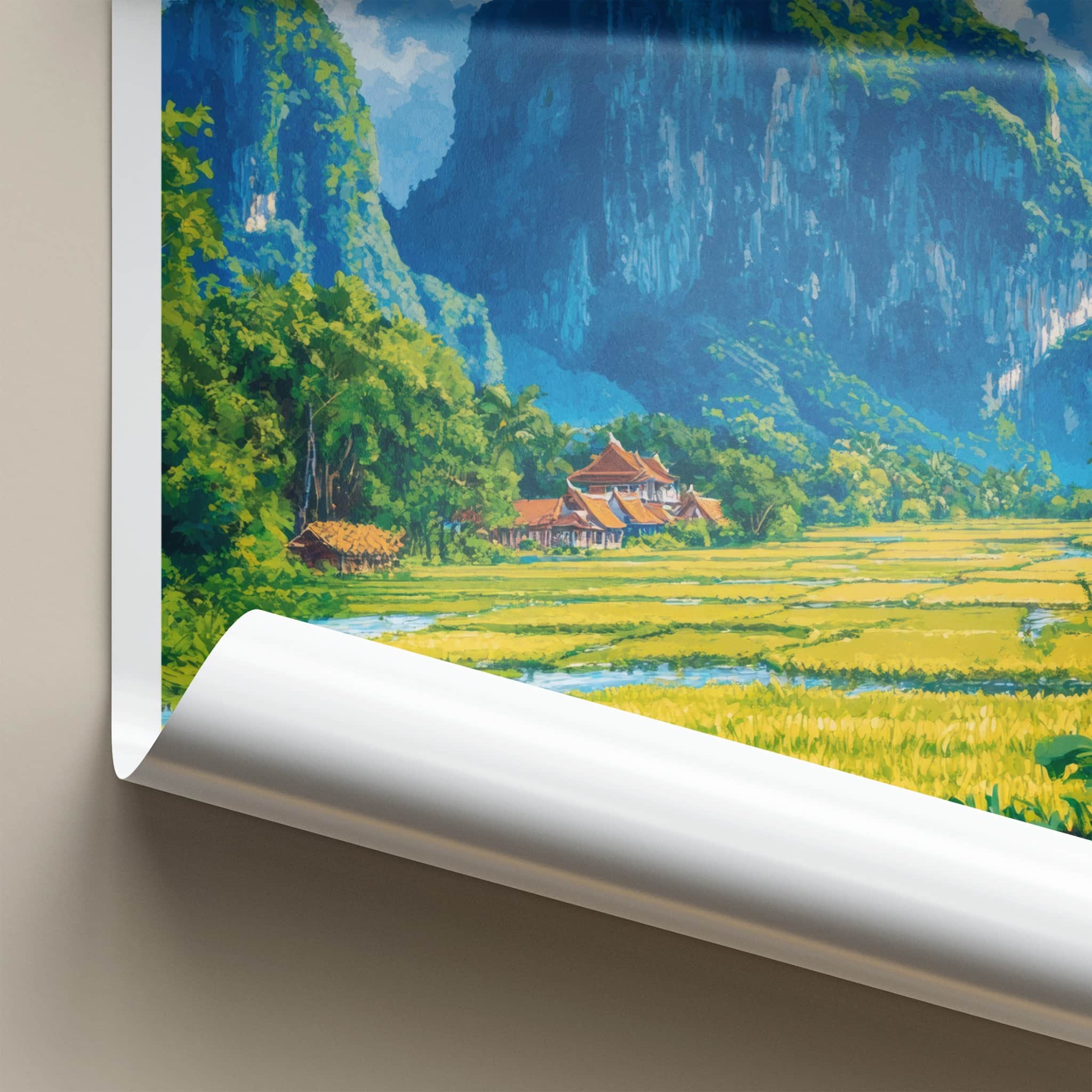 Vang Vieng Poster - Laos Travel Art - Green Karst Landscape Home Decor