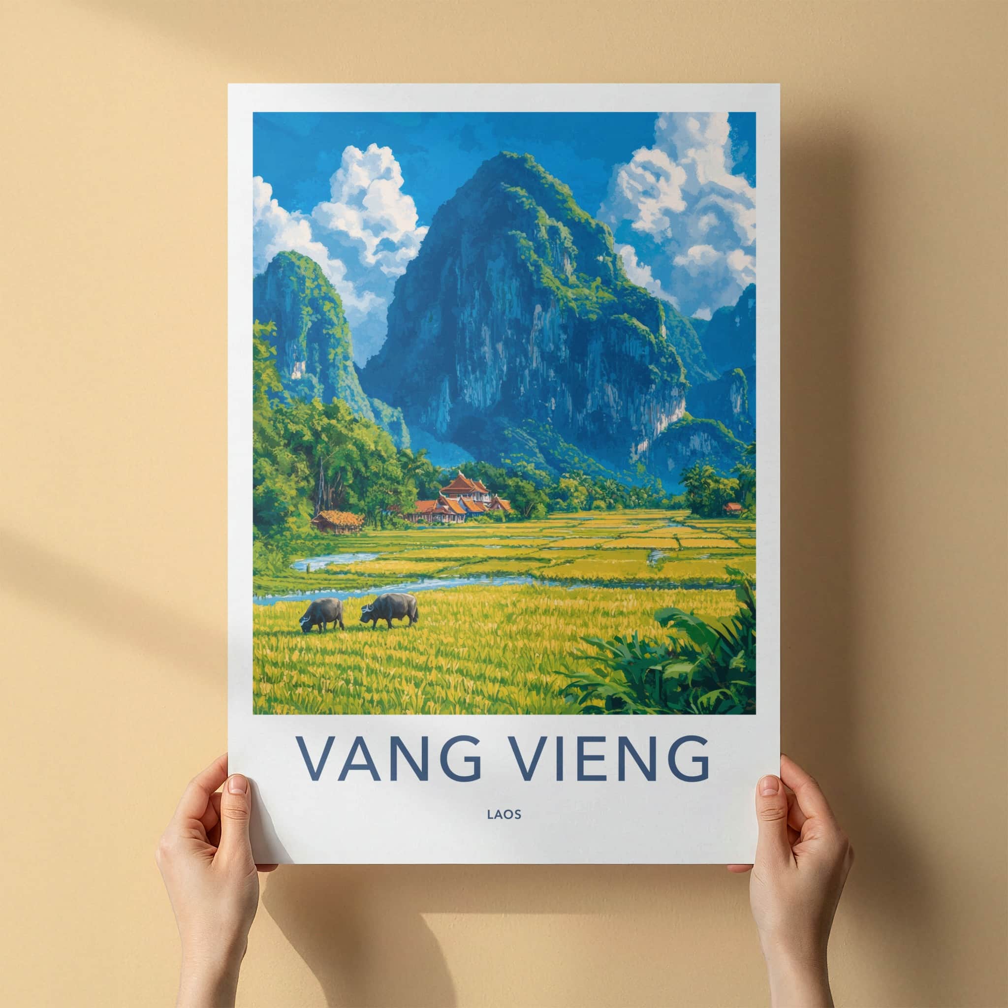 Vang Vieng Poster - Laos Travel Art - Green Karst Landscape Home Decor