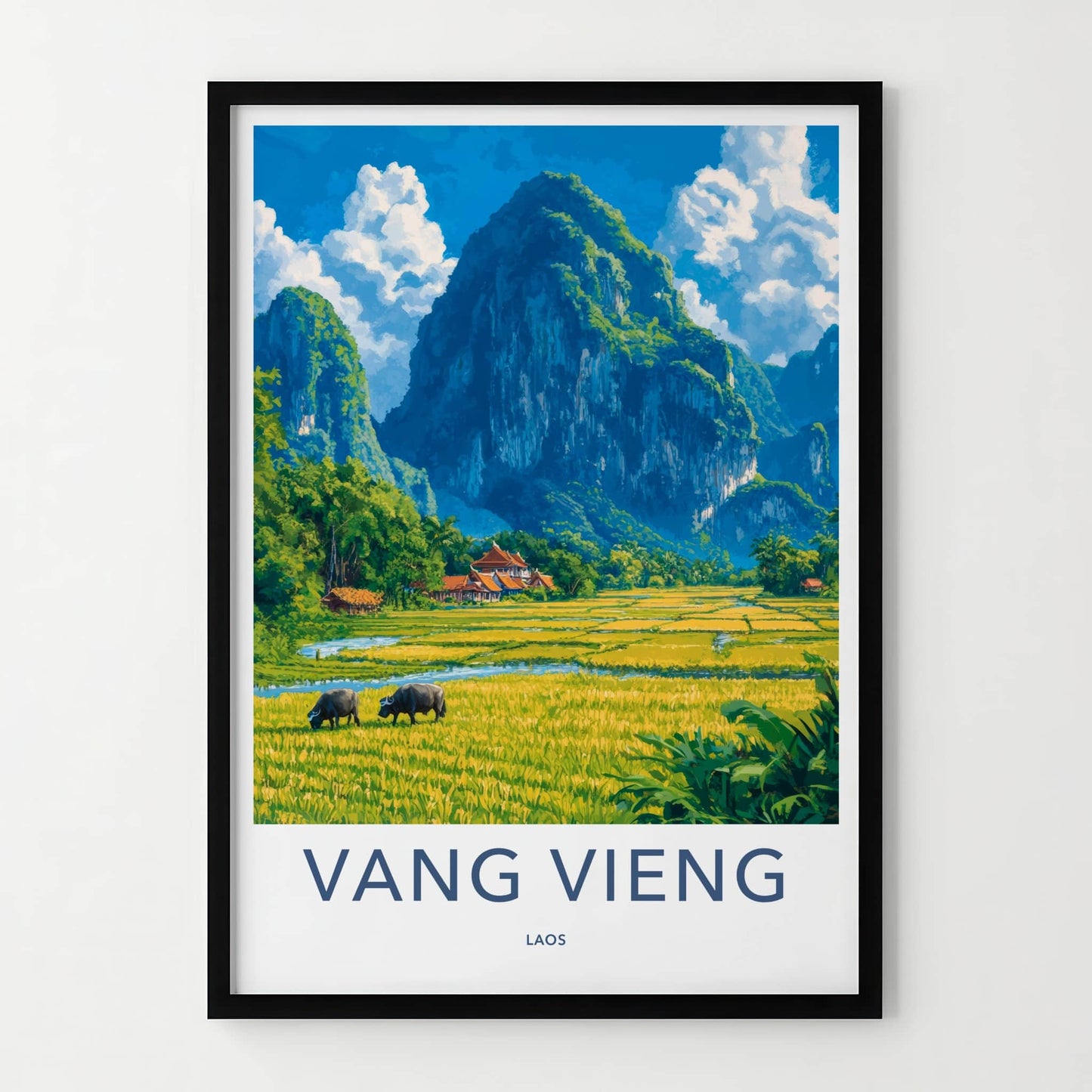 Vang Vieng Poster - Laos Travel Art - Green Karst Landscape Home Decor