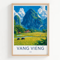 Vang Vieng Poster - Laos Travel Art - Green Karst Landscape Home Decor