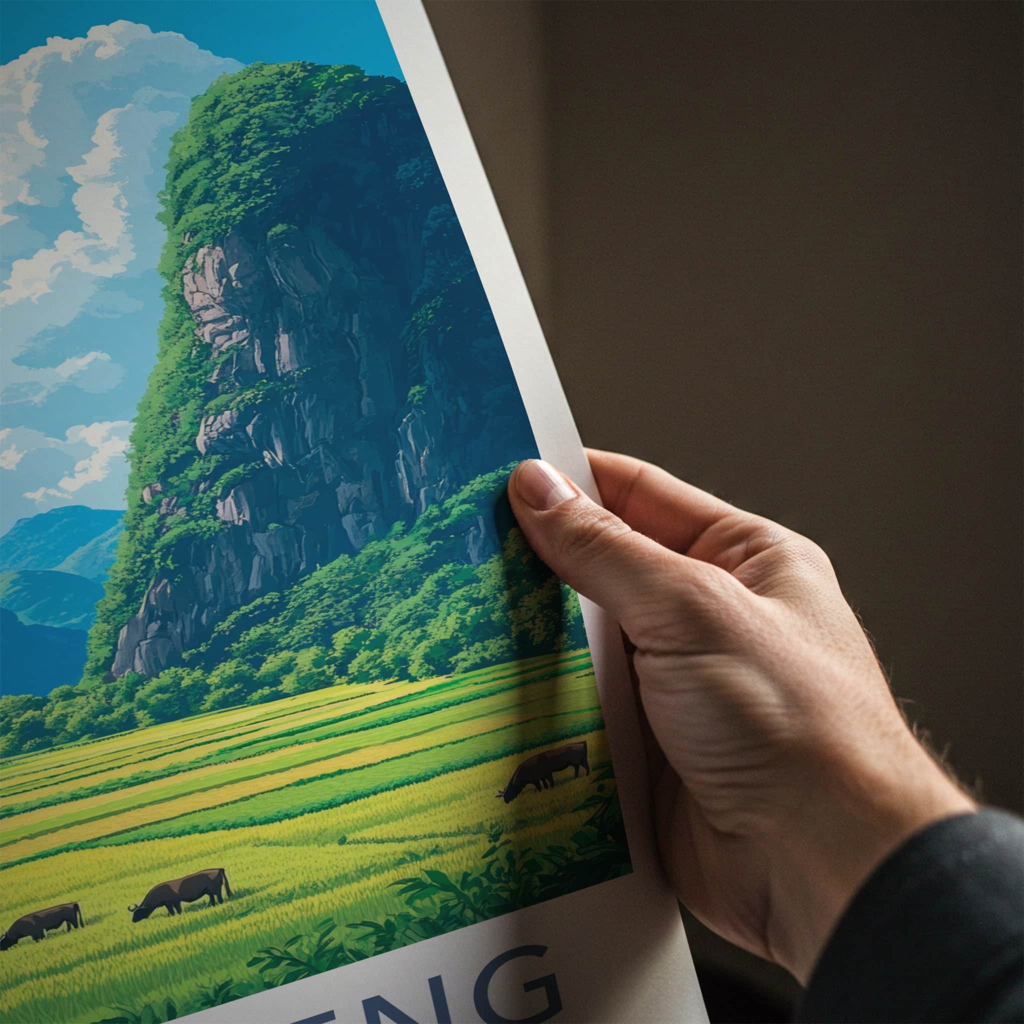 Vang Vieng Poster - Laos Travel Art - Green Rice Fields Home Decor