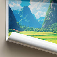 Vang Vieng Poster - Laos Travel Art - Green Rice Fields Home Decor