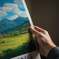 Vang Vieng Poster - Laos Travel Art - Green Rice Paddy Buffalo Home Decor