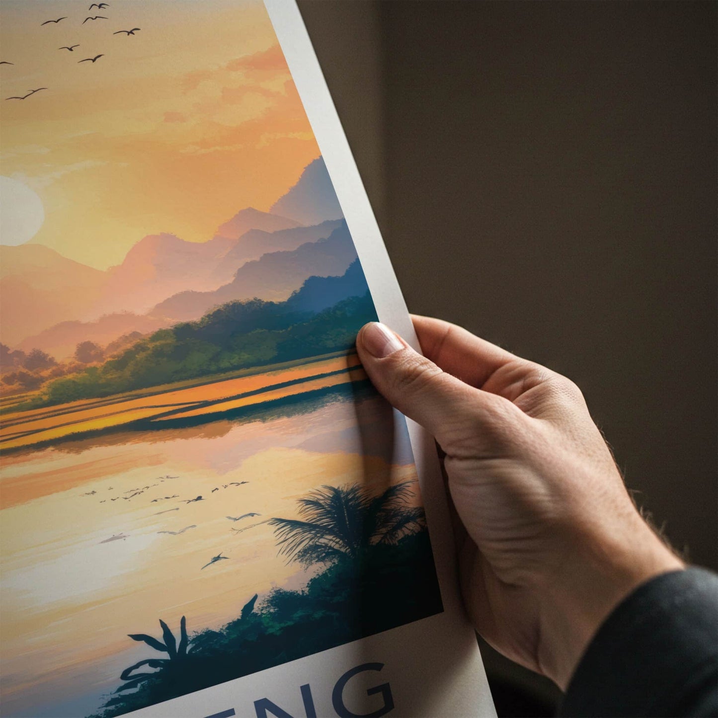 Vang Vieng Poster - Laos Travel Art - Paddy Field Glow Home Decor