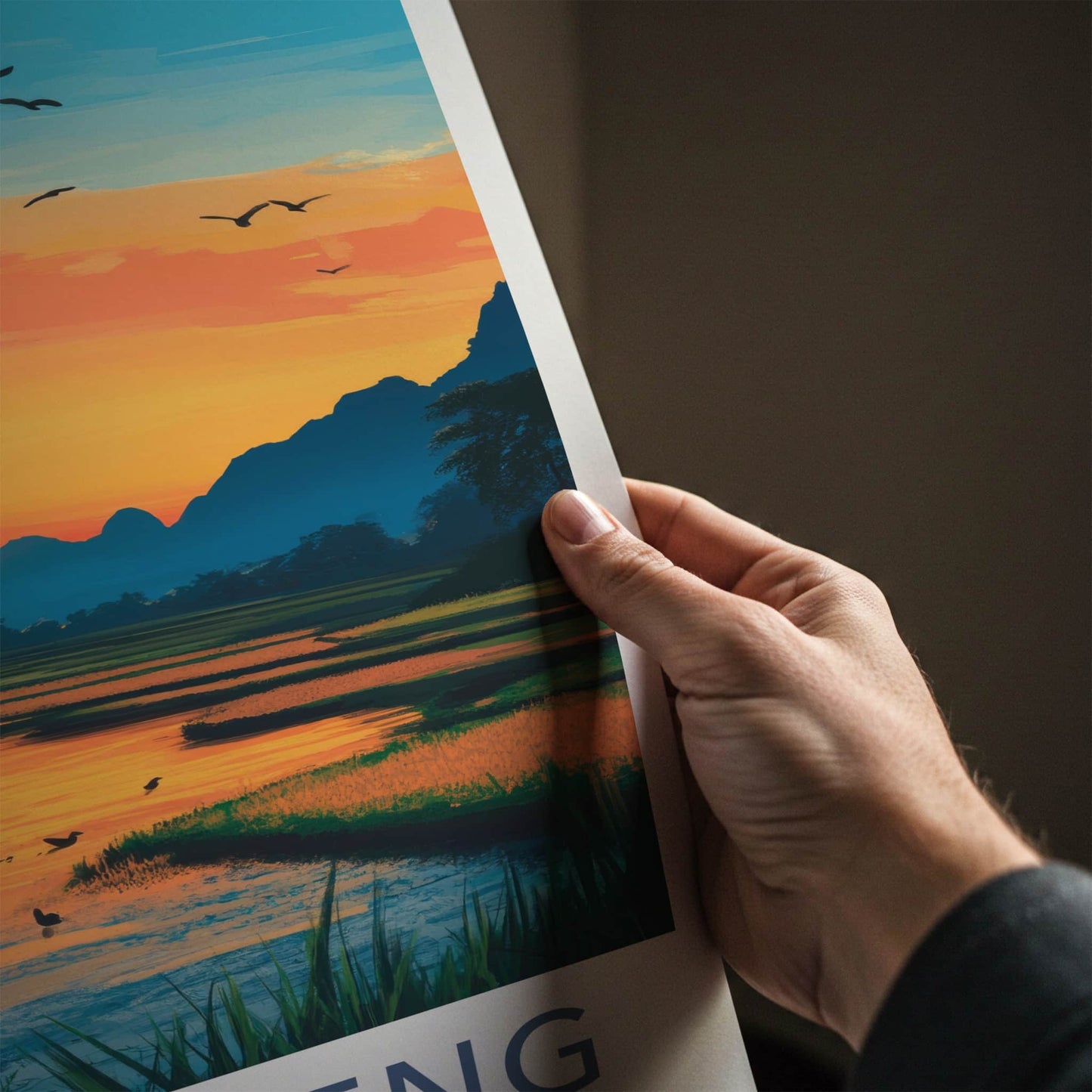 Vang Vieng Poster - Laos Travel Art - River Sunset Mountains Home Decor