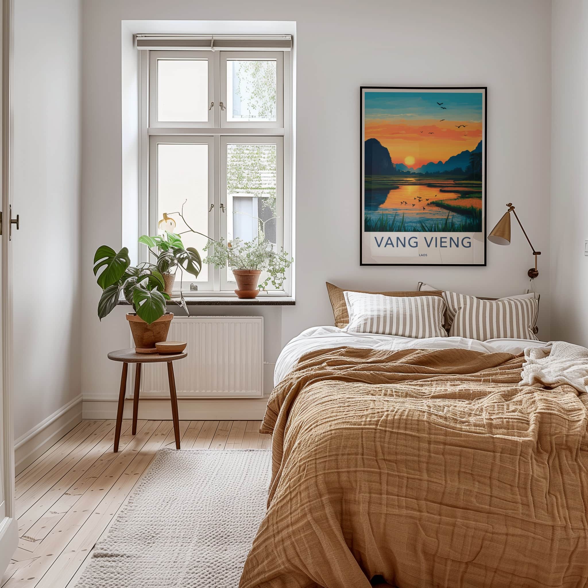 Vang Vieng Poster - Laos Travel Art - River Sunset Mountains Home Decor