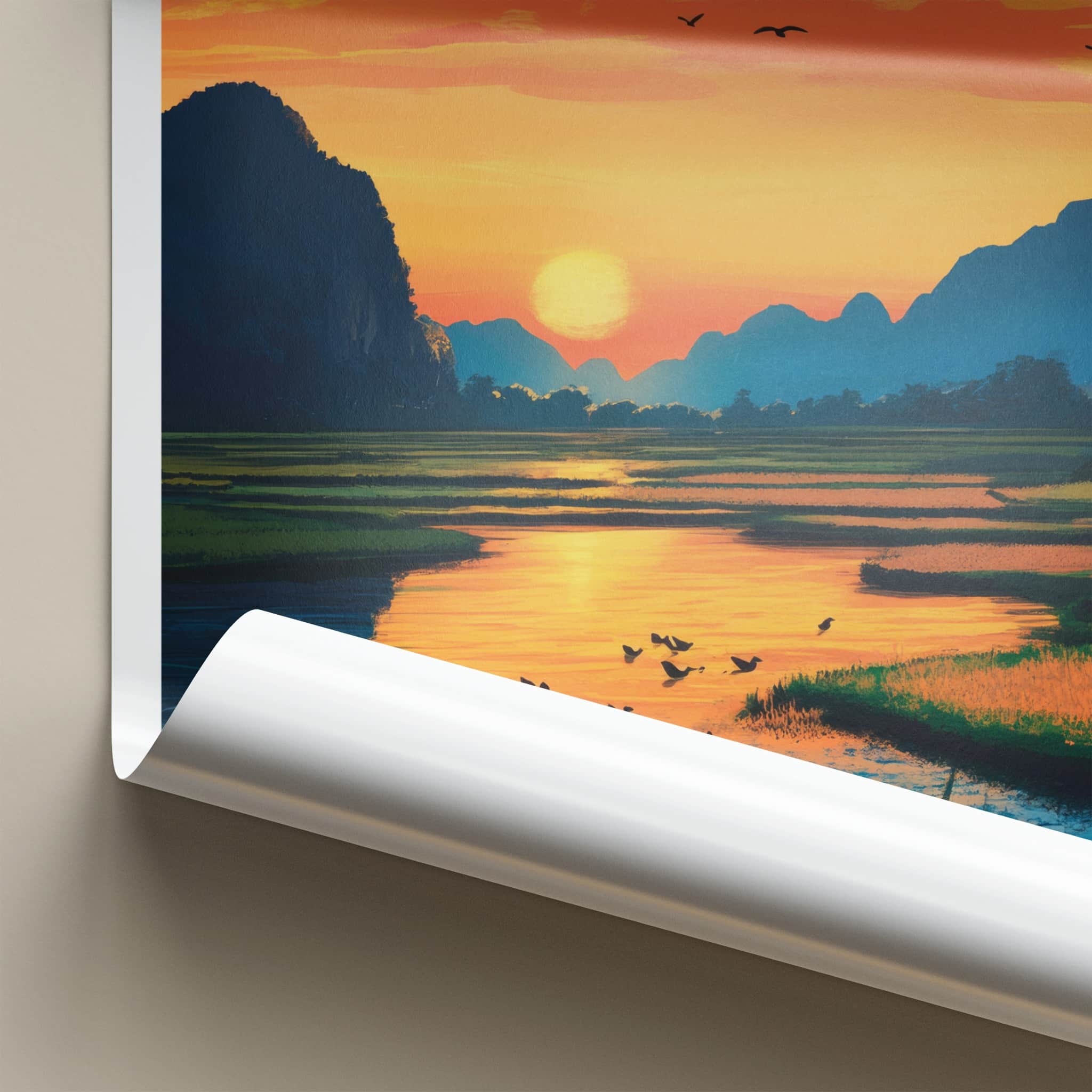 Vang Vieng Poster - Laos Travel Art - River Sunset Mountains Home Decor
