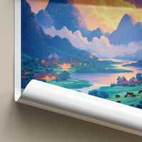 Vang Vieng Poster - Laos Travel Art - Vibrant Village Sunset Home Decor