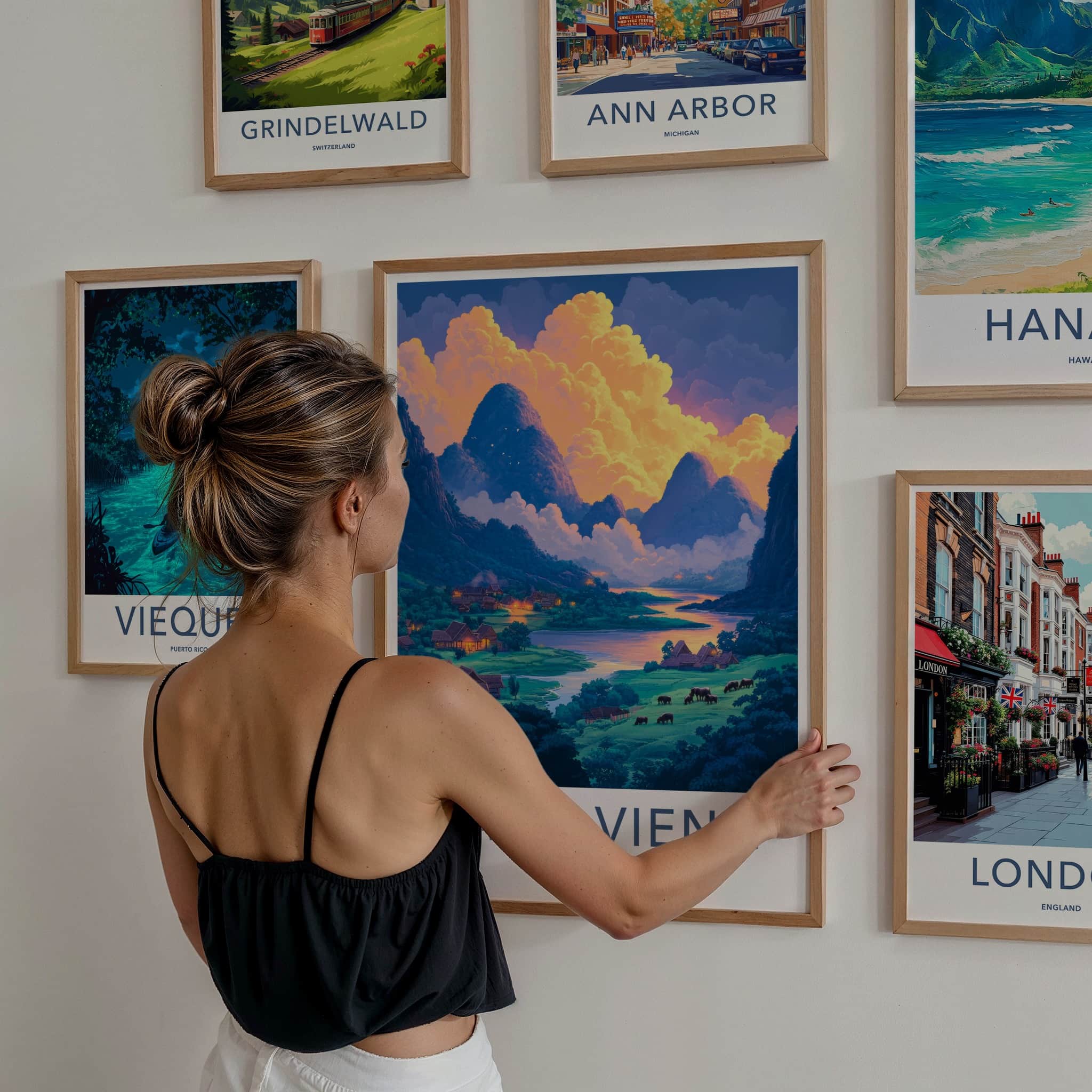 Vang Vieng Poster - Laos Travel Art - Vibrant Village Sunset Home Decor